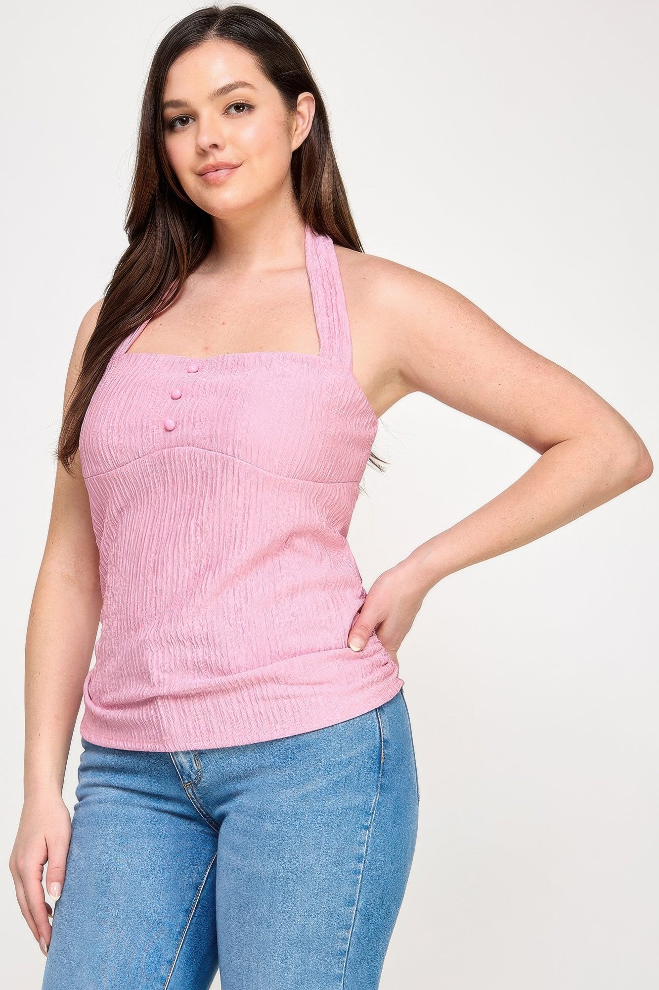 Plus Halter Tie Crinkle Knit Top product image