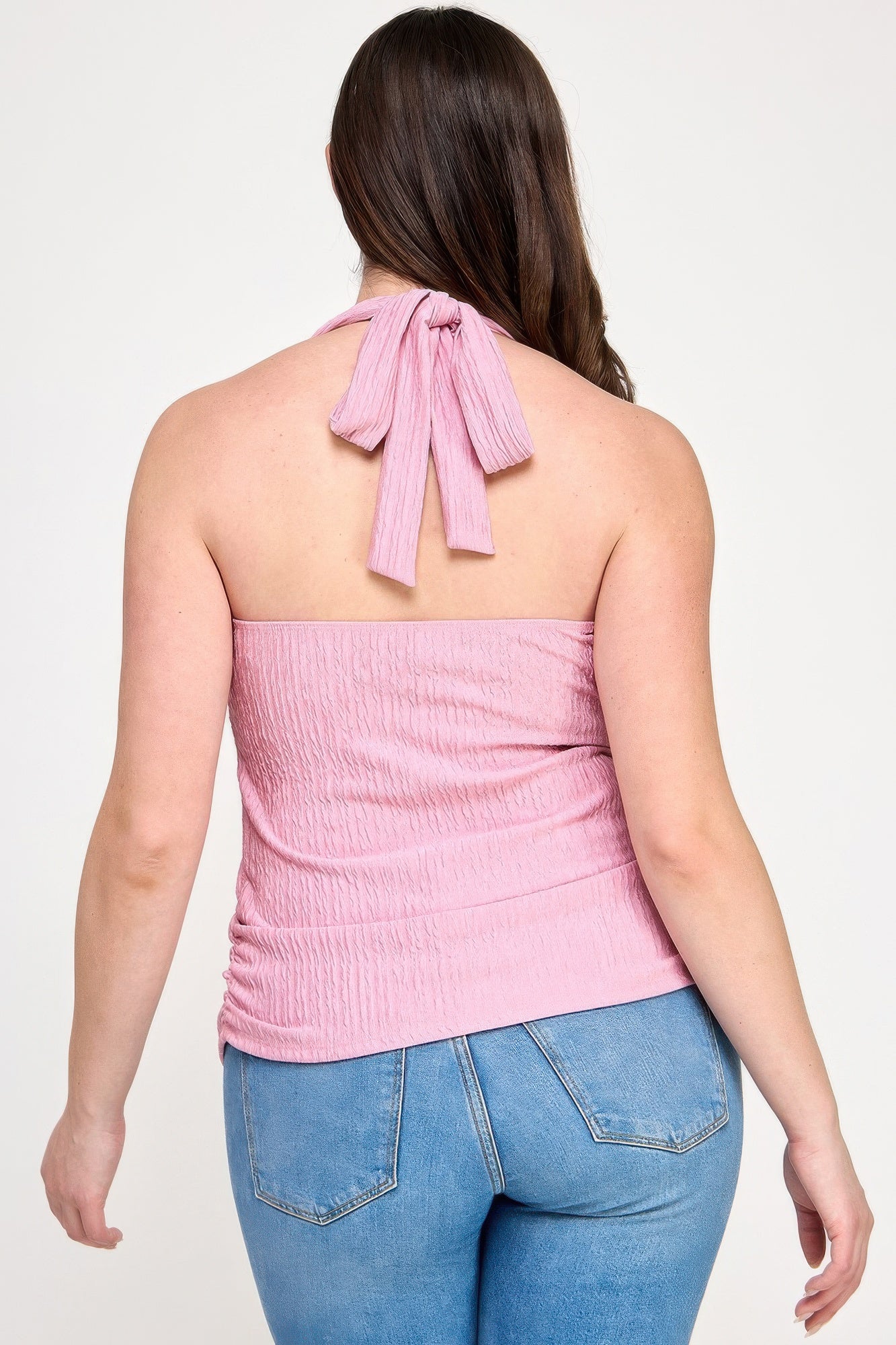 Plus Halter Tie Crinkle Knit Top product image