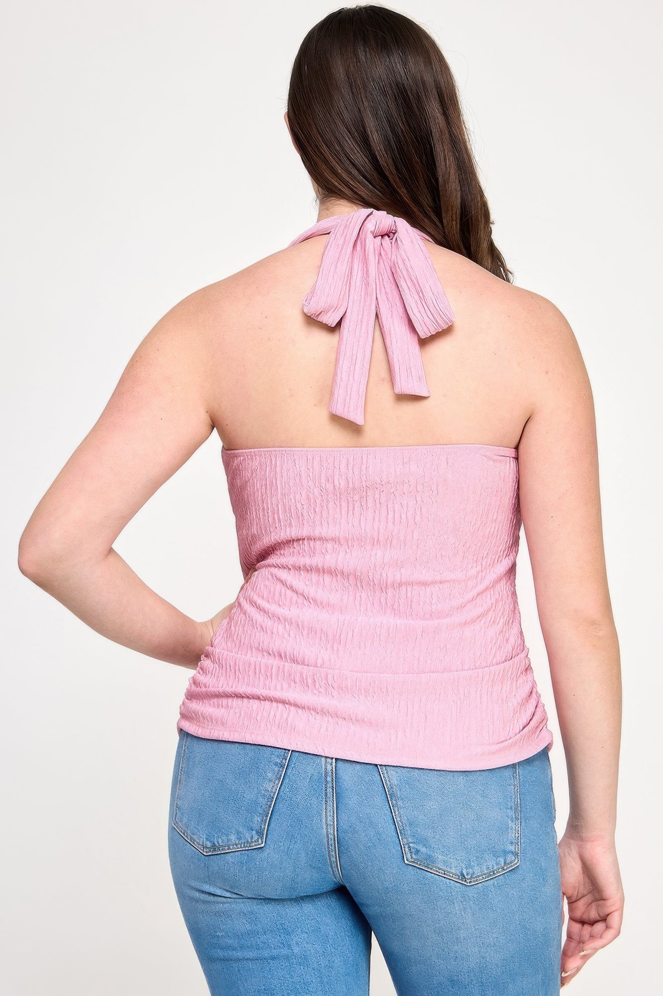 Plus Halter Tie Crinkle Knit Top product image