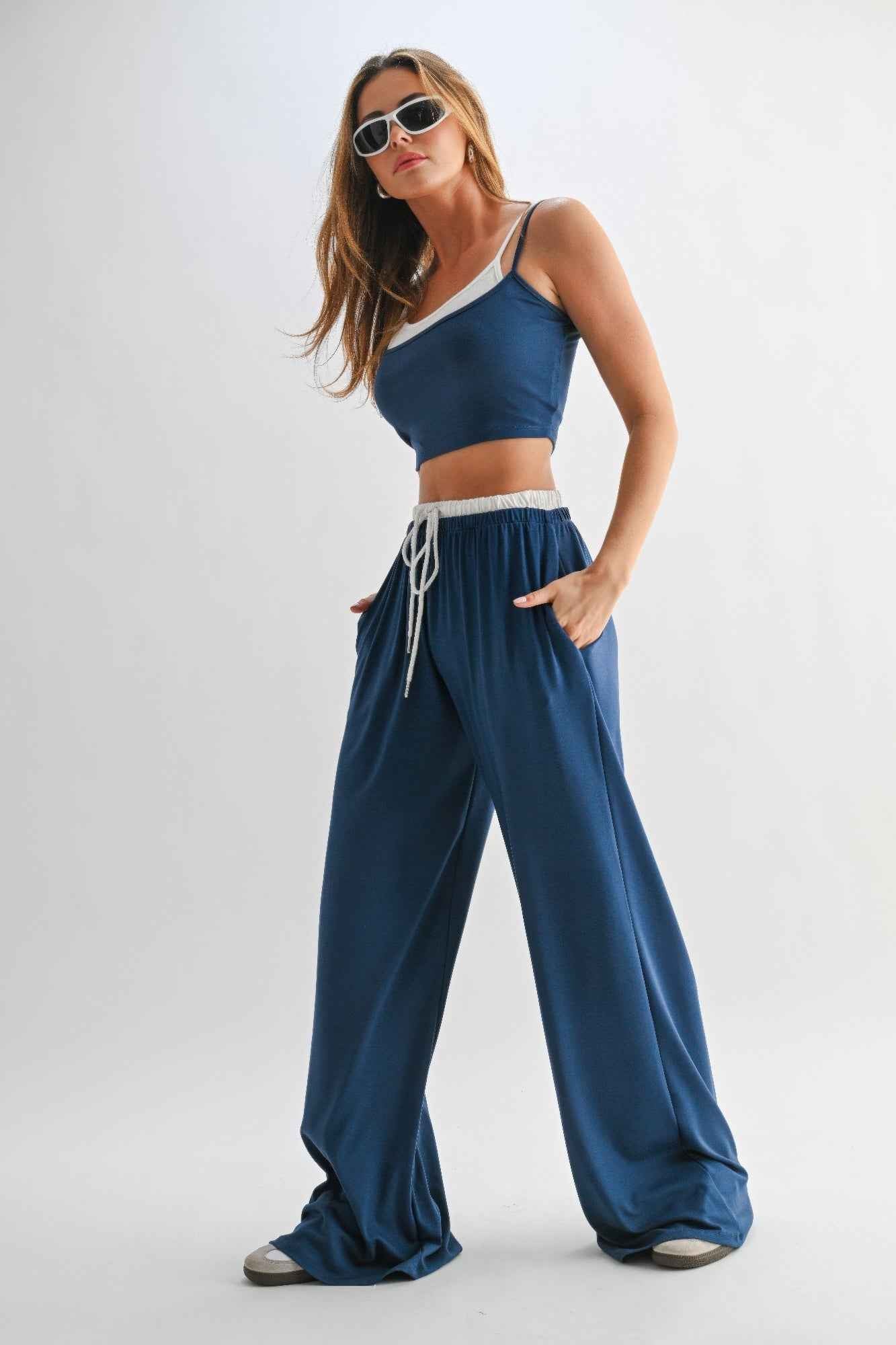 Drawstring Lounge Pants & Crop Top Set Drawstring Lounge Pants & Crop Top Set