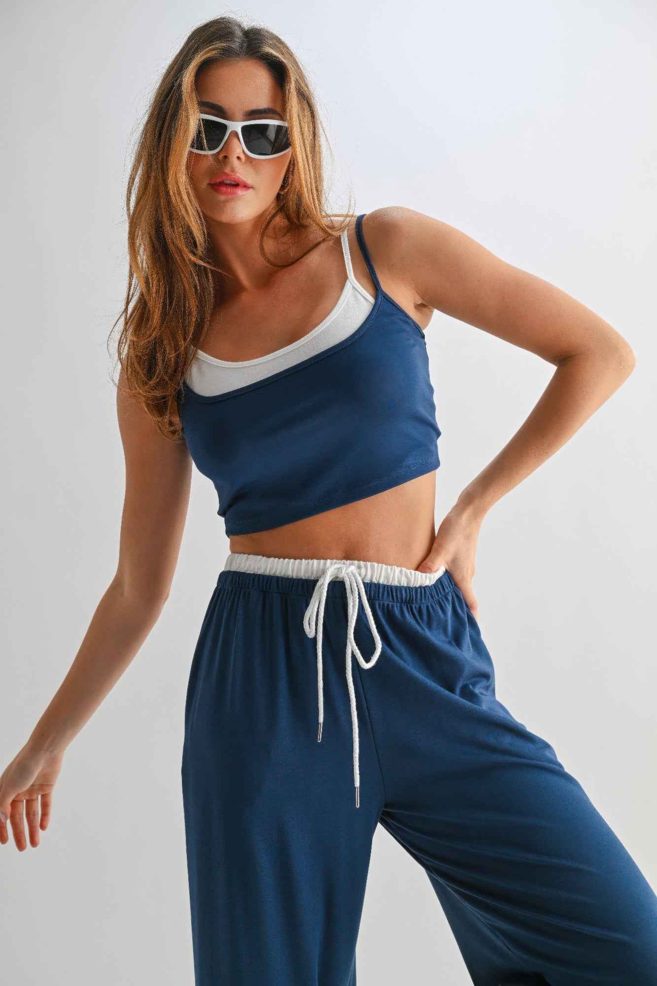 Drawstring Lounge Pants & Crop Top Set Drawstring Lounge Pants & Crop Top Set