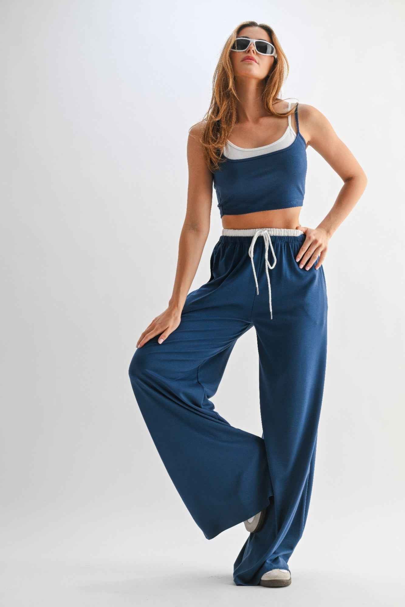 Drawstring Lounge Pants & Crop Top Set Drawstring Lounge Pants & Crop Top Set