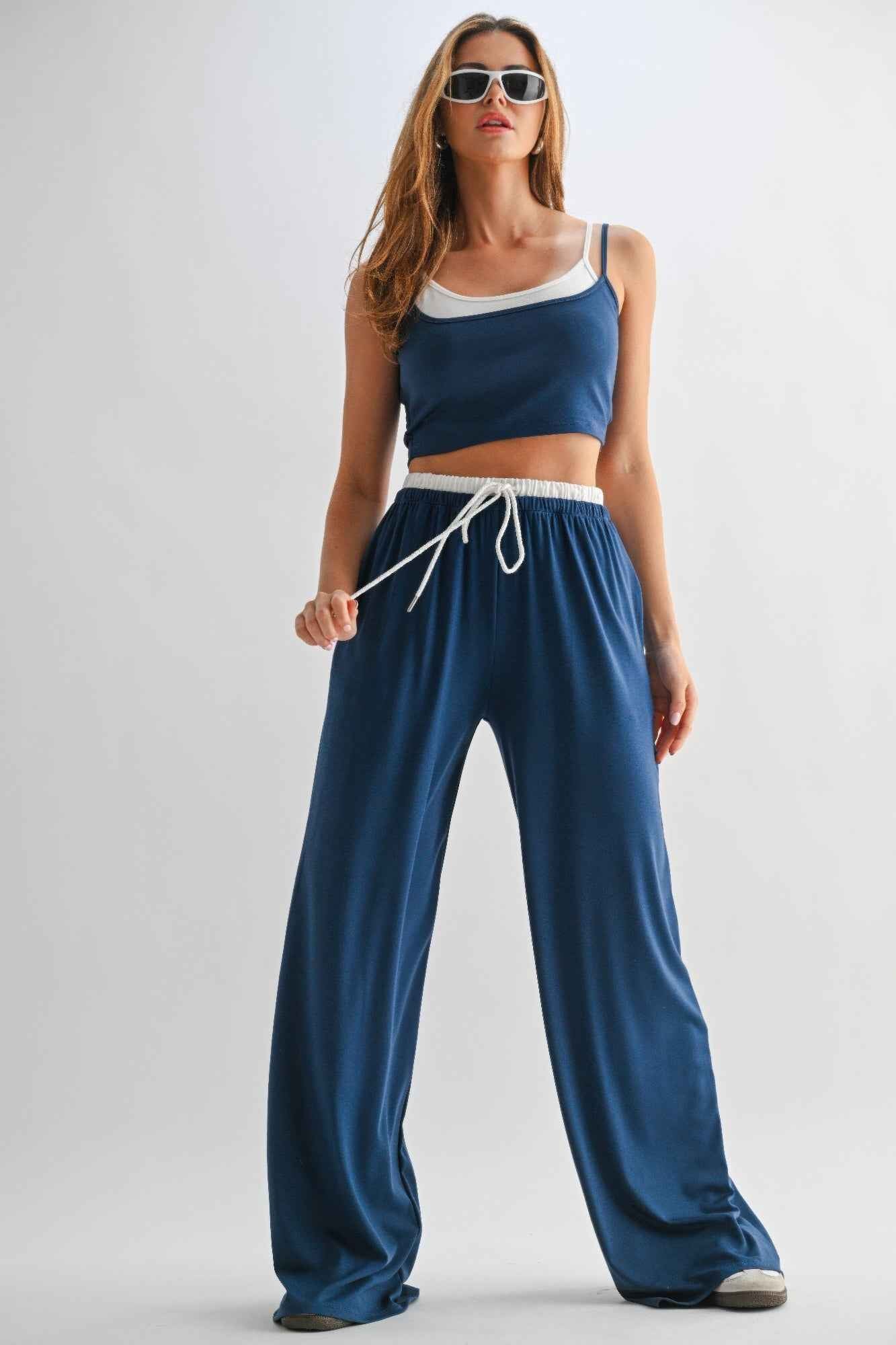 Drawstring Lounge Pants & Crop Top Set Drawstring Lounge Pants & Crop Top Set
