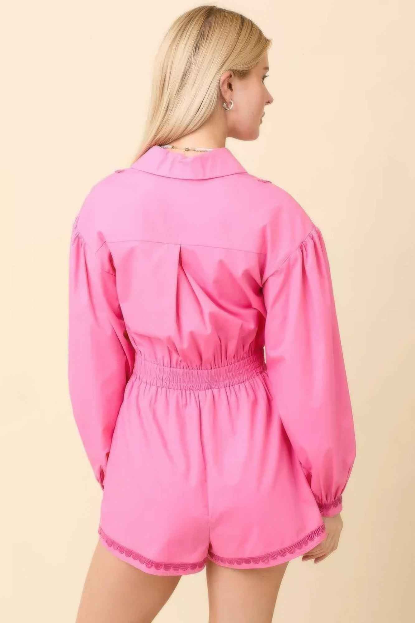 Long Sleeve Romper With Contrasting Scallop Lace Long Sleeve Romper With Contrasting Scallop Lace