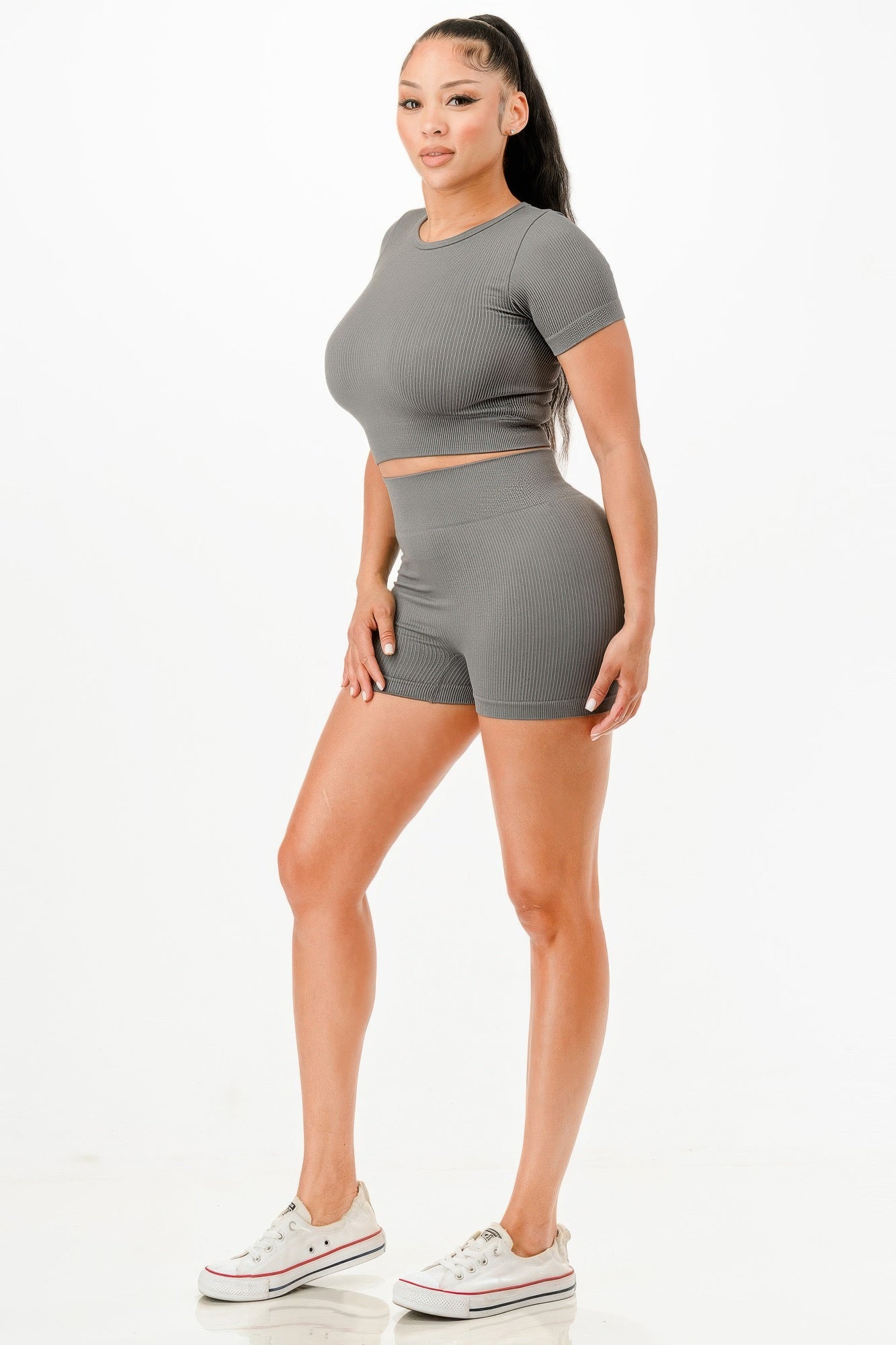 Ribbed Seamless T-shirt And Bike Shorts Set product image