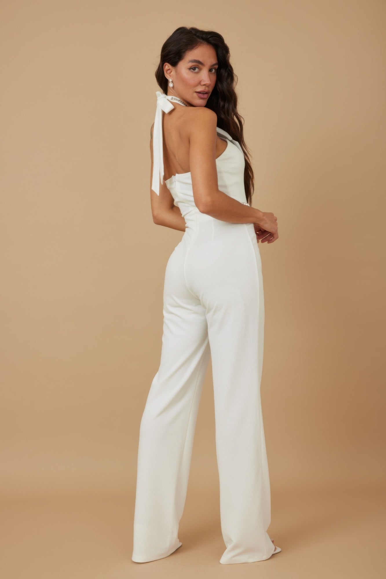 Rhinestone Ribbon Haltered Neck Jumpsuit product image