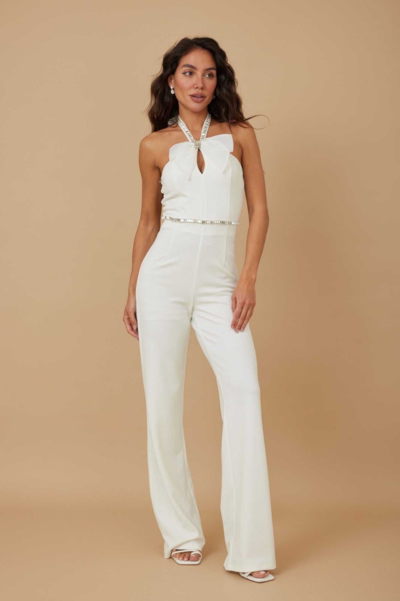 Rhinestone Ribbon Haltered Neck Jumpsuit product image