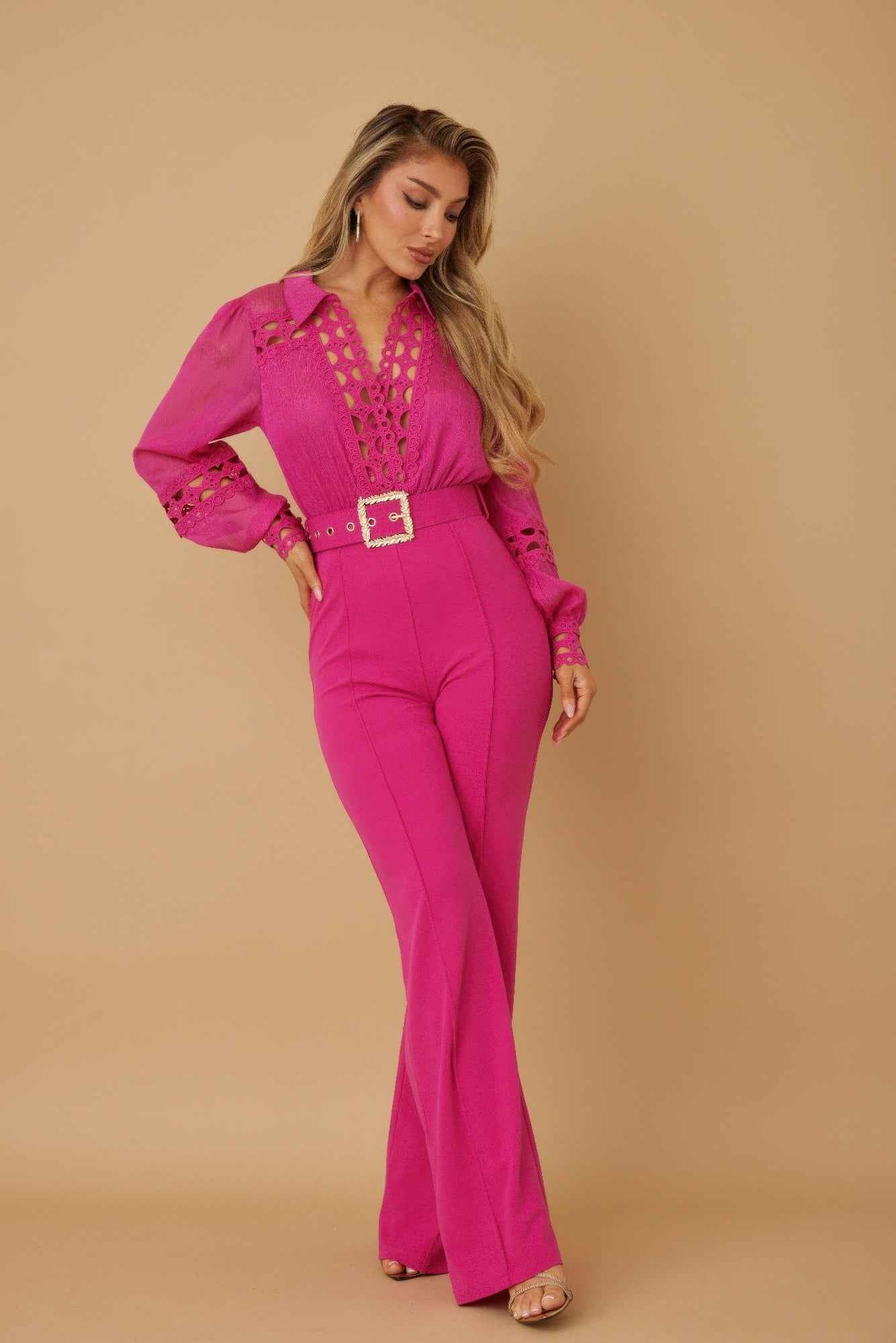 Crochet Detailed Woven Top Fashon Jumpsuit Crochet Detailed Woven Top Fashon Jumpsuit