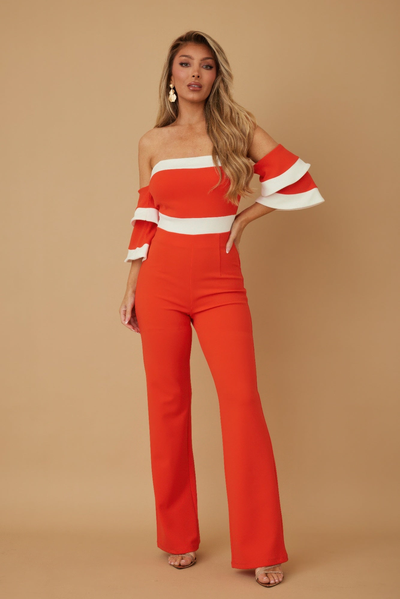 Off Shoulder Black N White Color Combo Jumpsuit product image