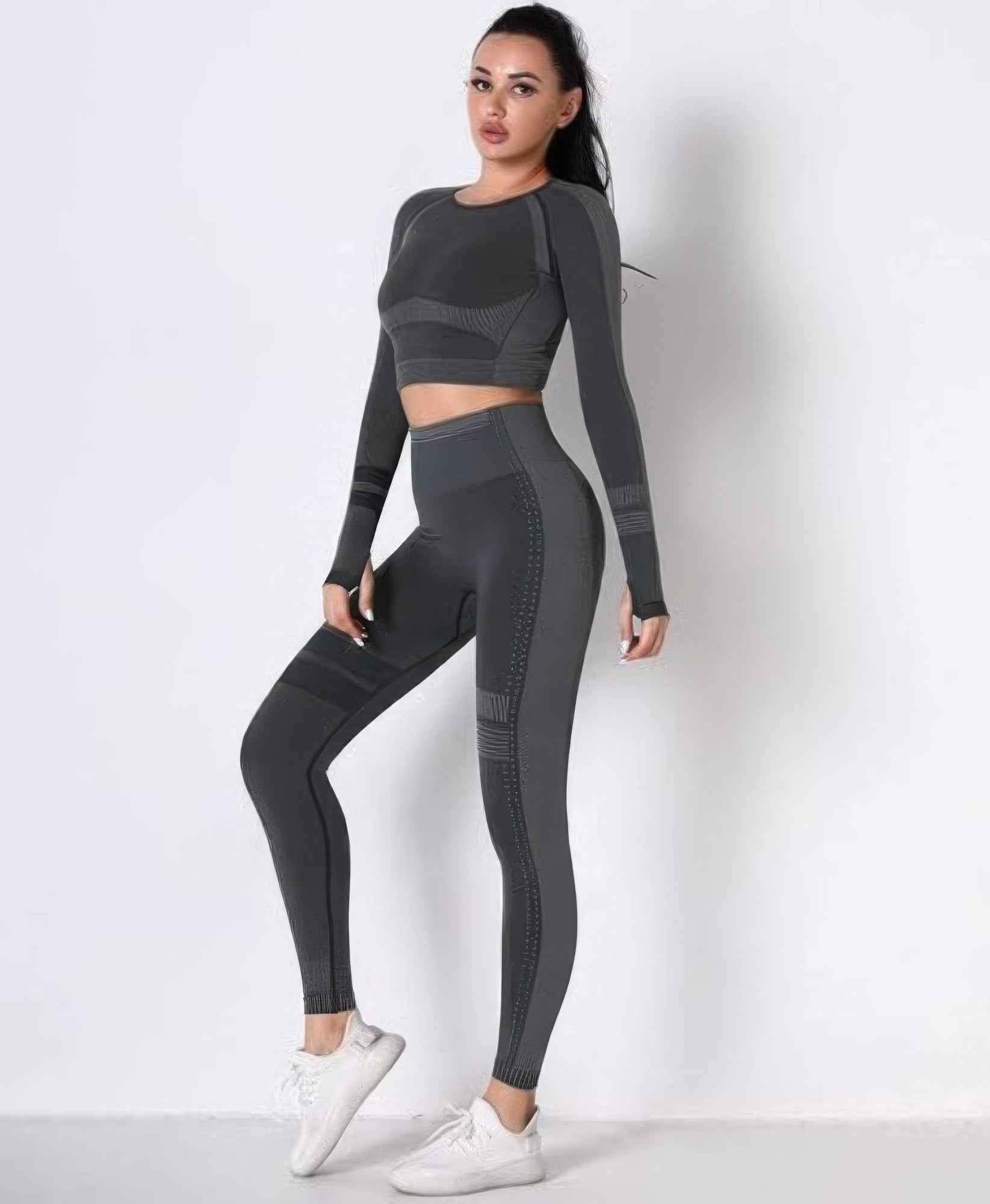 Seamless Long Sleeve Solid Yoga Set Seamless Long Sleeve Solid Yoga Set