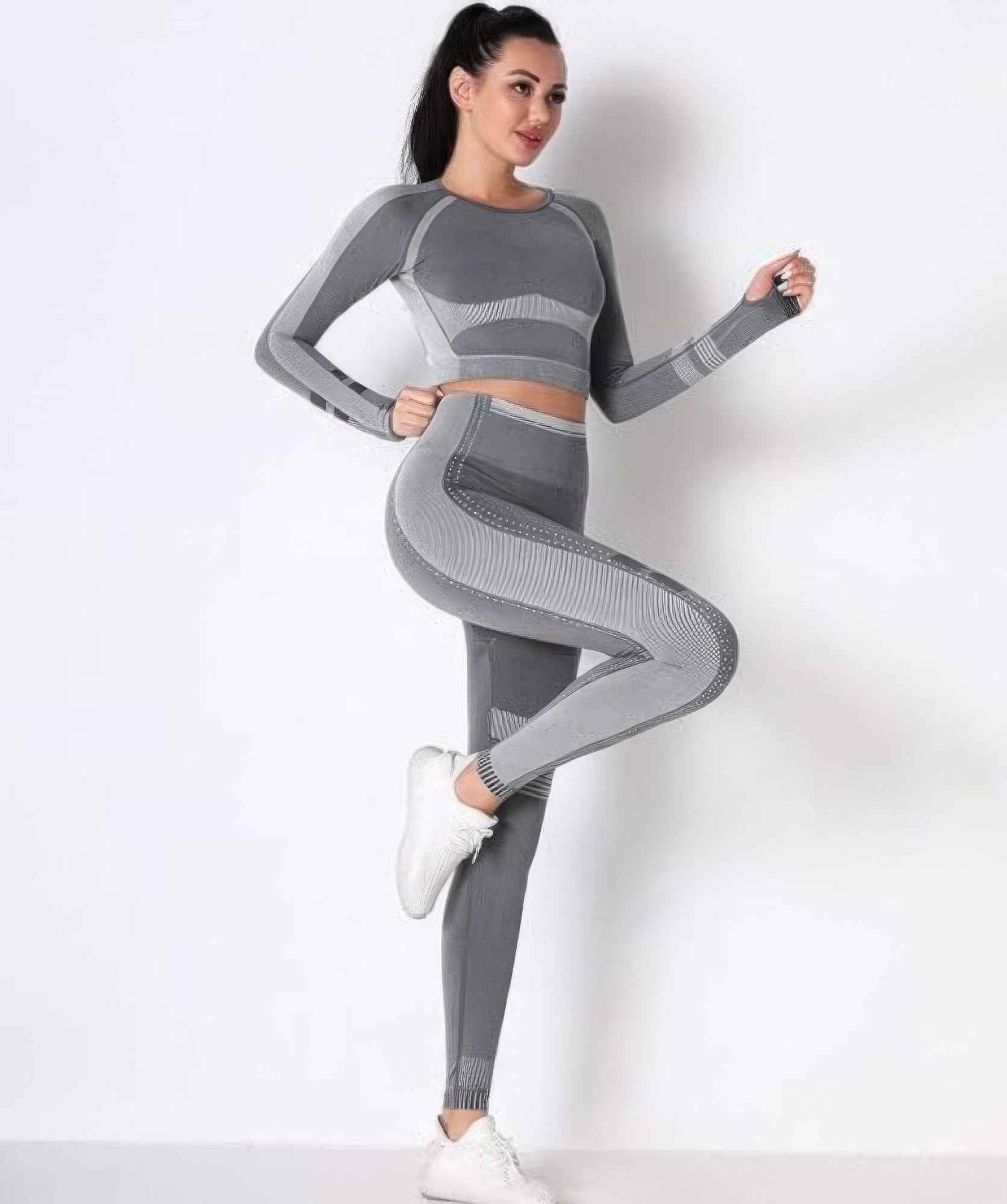 Seamless Long Sleeve Solid Yoga Set Seamless Long Sleeve Solid Yoga Set