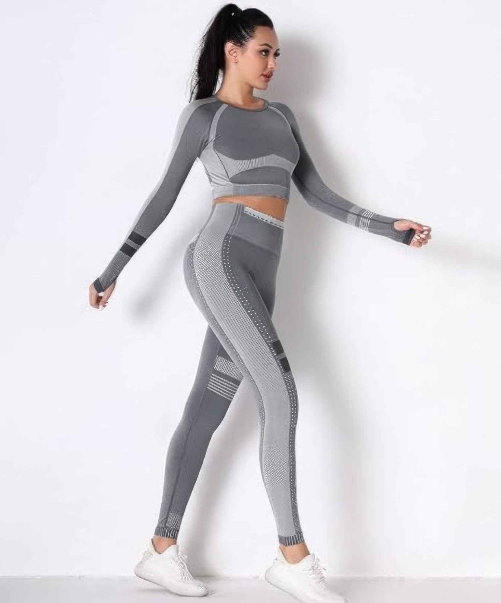 Seamless Long Sleeve Solid Yoga Set Seamless Long Sleeve Solid Yoga Set