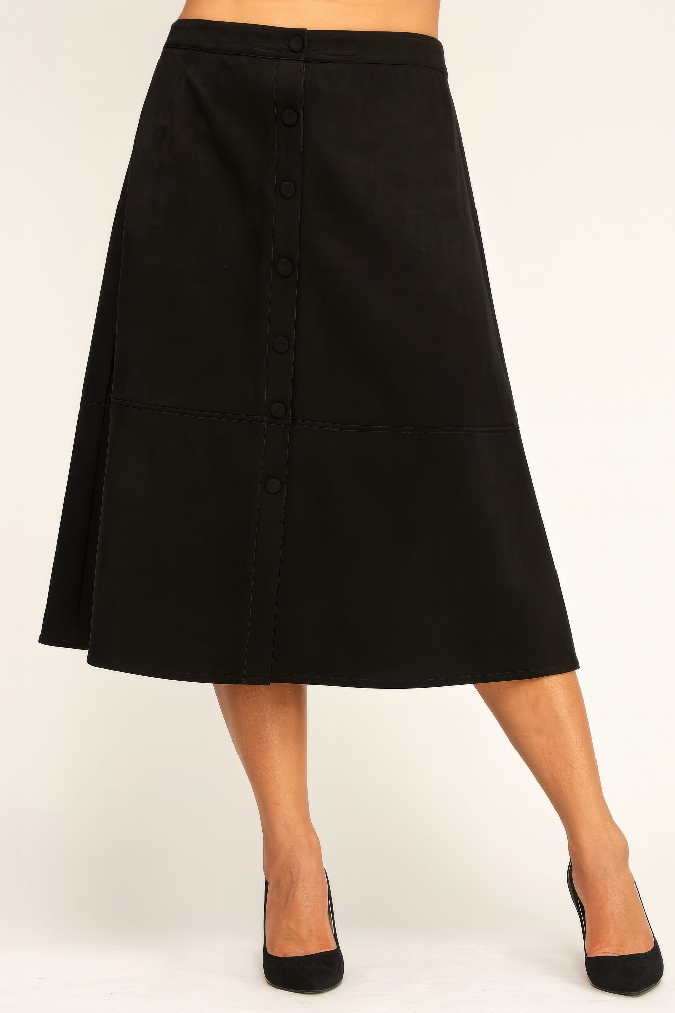 Plus Size Button-front Faux Suede Aline Midi Skirt product image