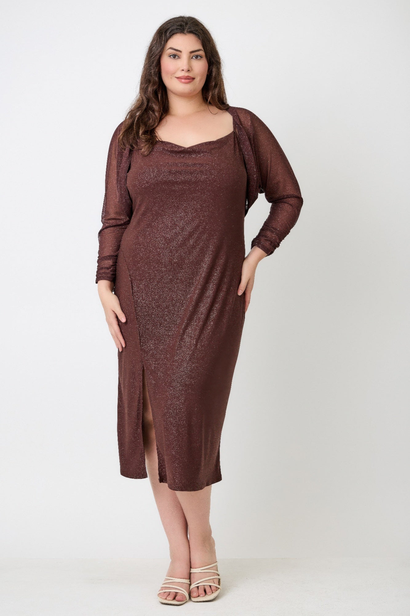Plus Shimmer Midi Dress With Front Slit Dress Only product image