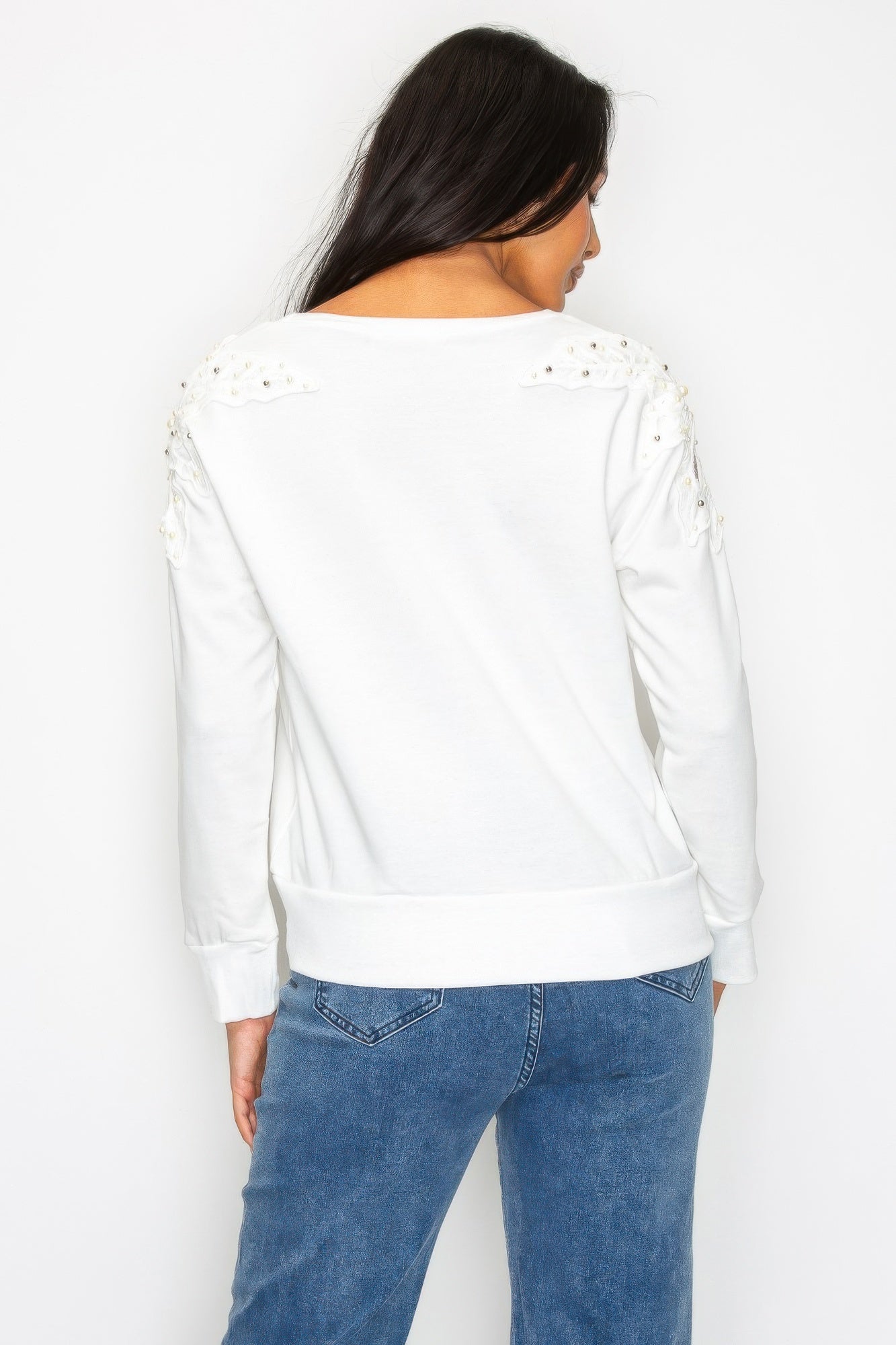 Solid Pear Bead Flower Patch Cut Out Sweatshirt product image
