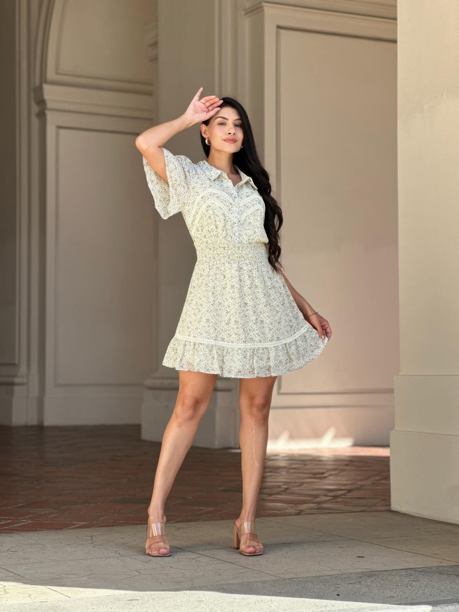 Floral Print Saffy Lace Smocking Waist Mini Dress product image