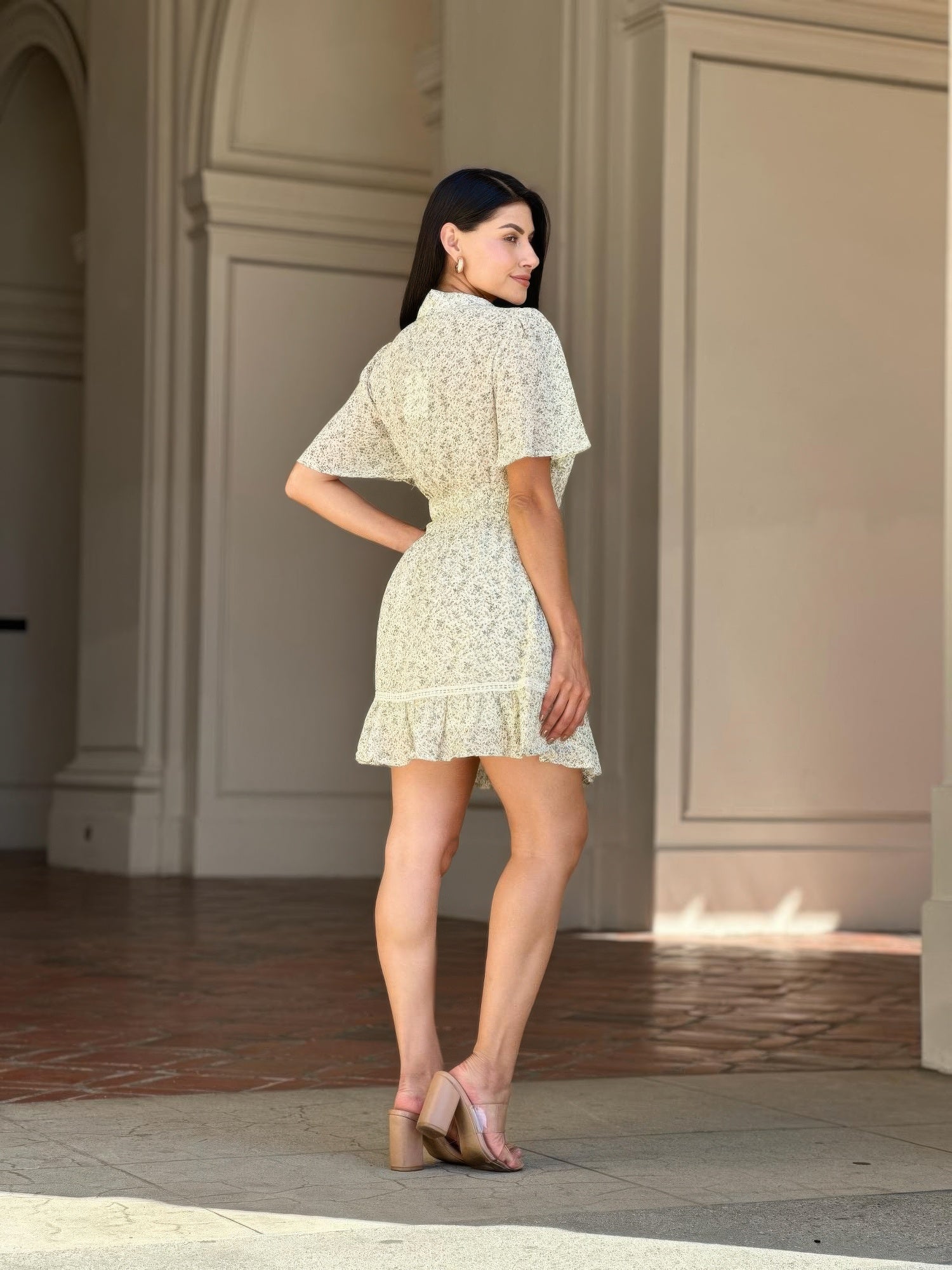 Floral Print Saffy Lace Smocking Waist Mini Dress product image