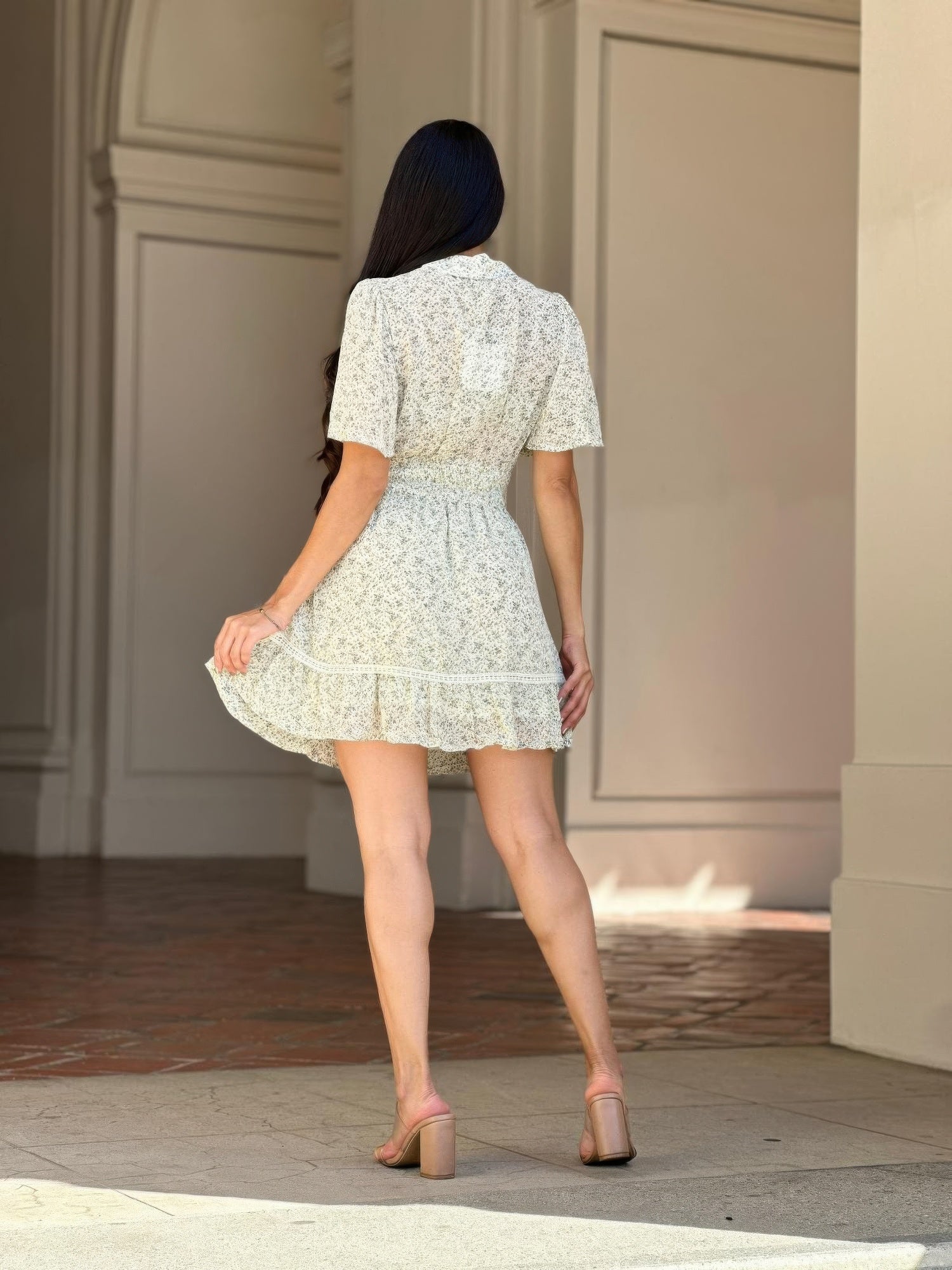 Floral Print Saffy Lace Smocking Waist Mini Dress product image