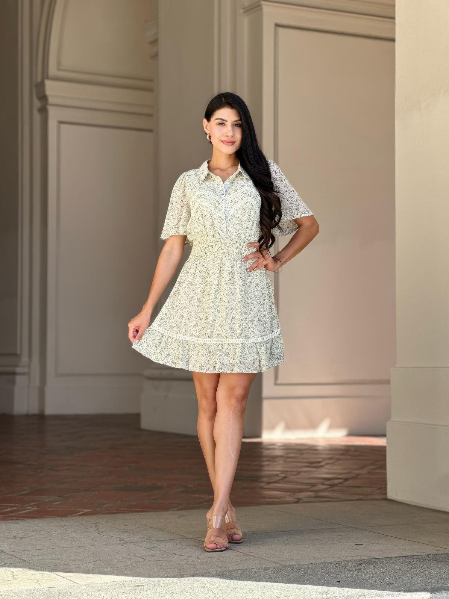 Floral Print Saffy Lace Smocking Waist Mini Dress product image