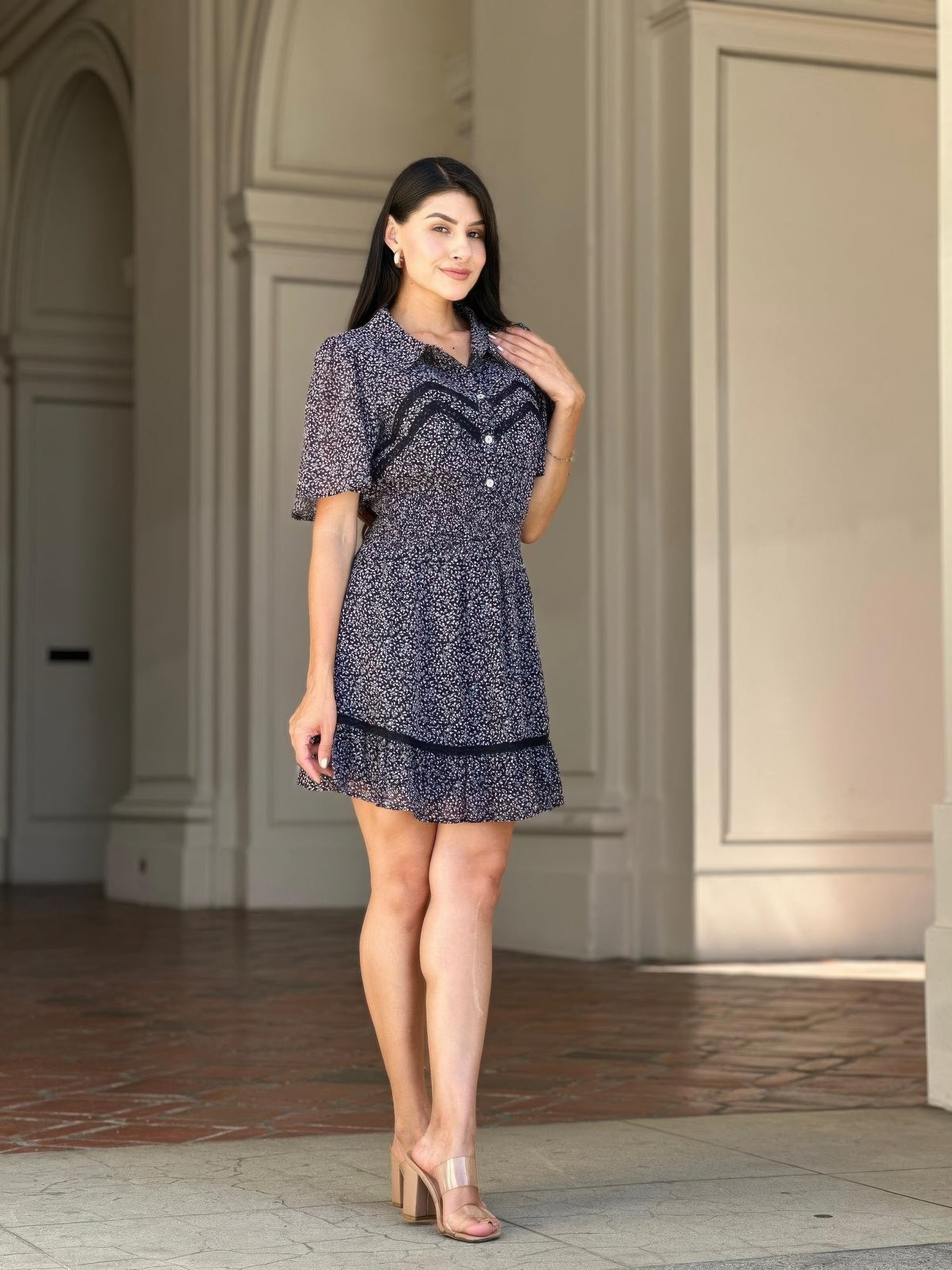 Floral Print Saffy Lace Smocking Waist Mini Dress product image