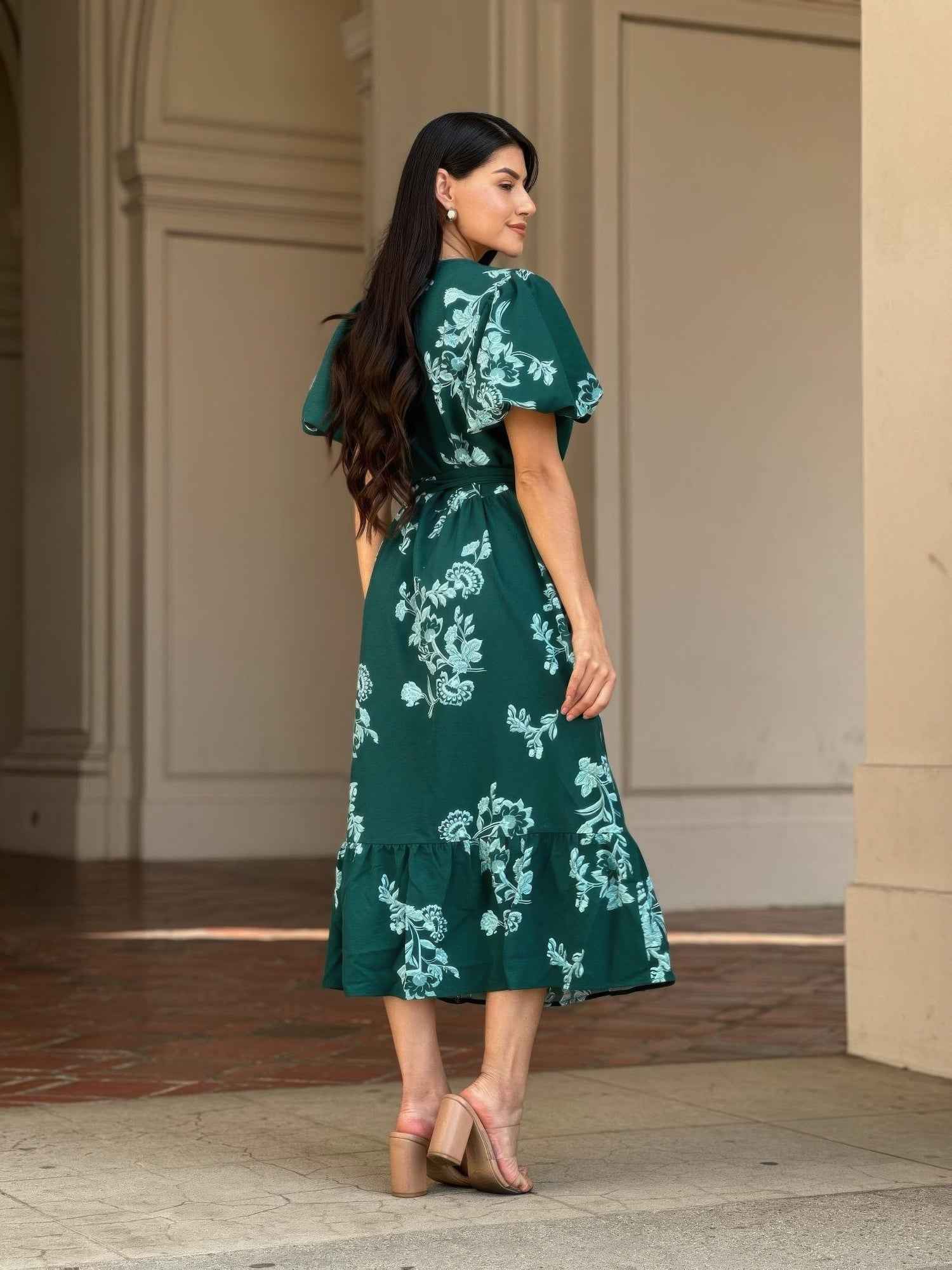 Belted Flare Floral Print Cap Sleeve Midi Dress Belted Flare Floral Print Cap Sleeve Midi Dress