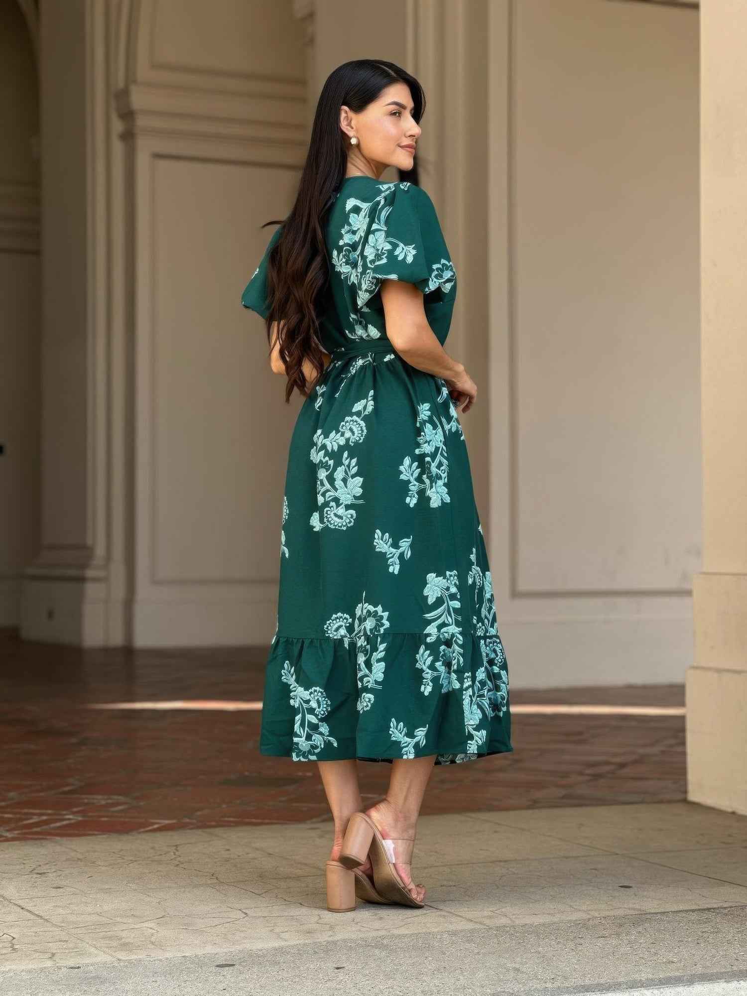 Belted Flare Floral Print Cap Sleeve Midi Dress Belted Flare Floral Print Cap Sleeve Midi Dress