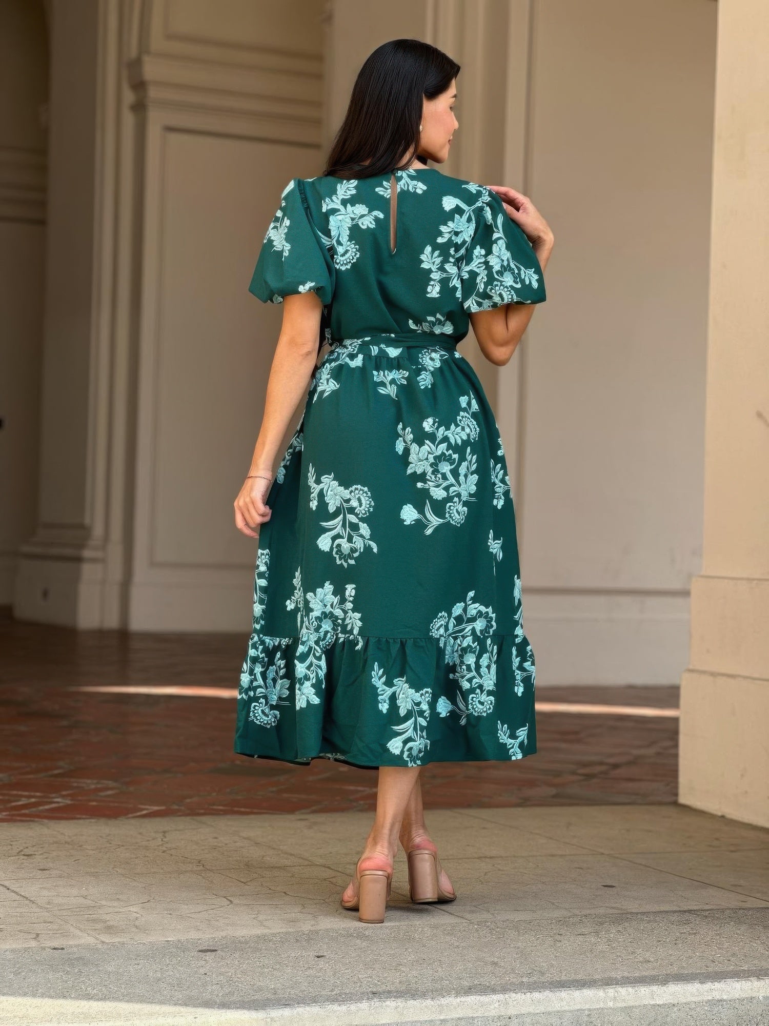 Belted Flare Floral Print Cap Sleeve Midi Dress product image