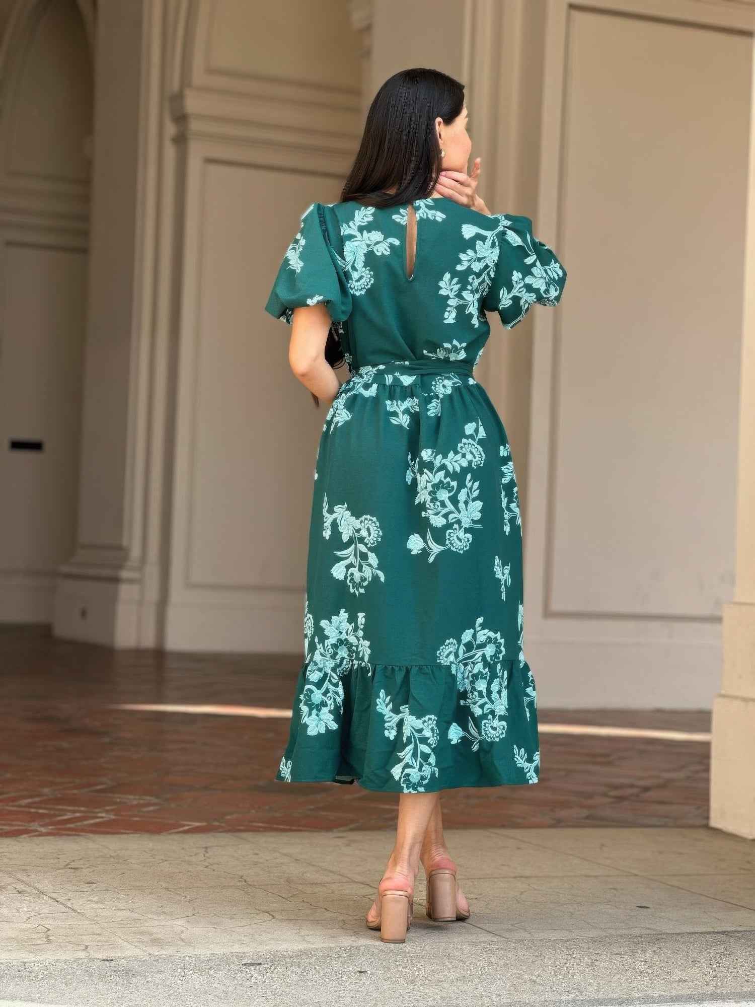 Belted Flare Floral Print Cap Sleeve Midi Dress Belted Flare Floral Print Cap Sleeve Midi Dress