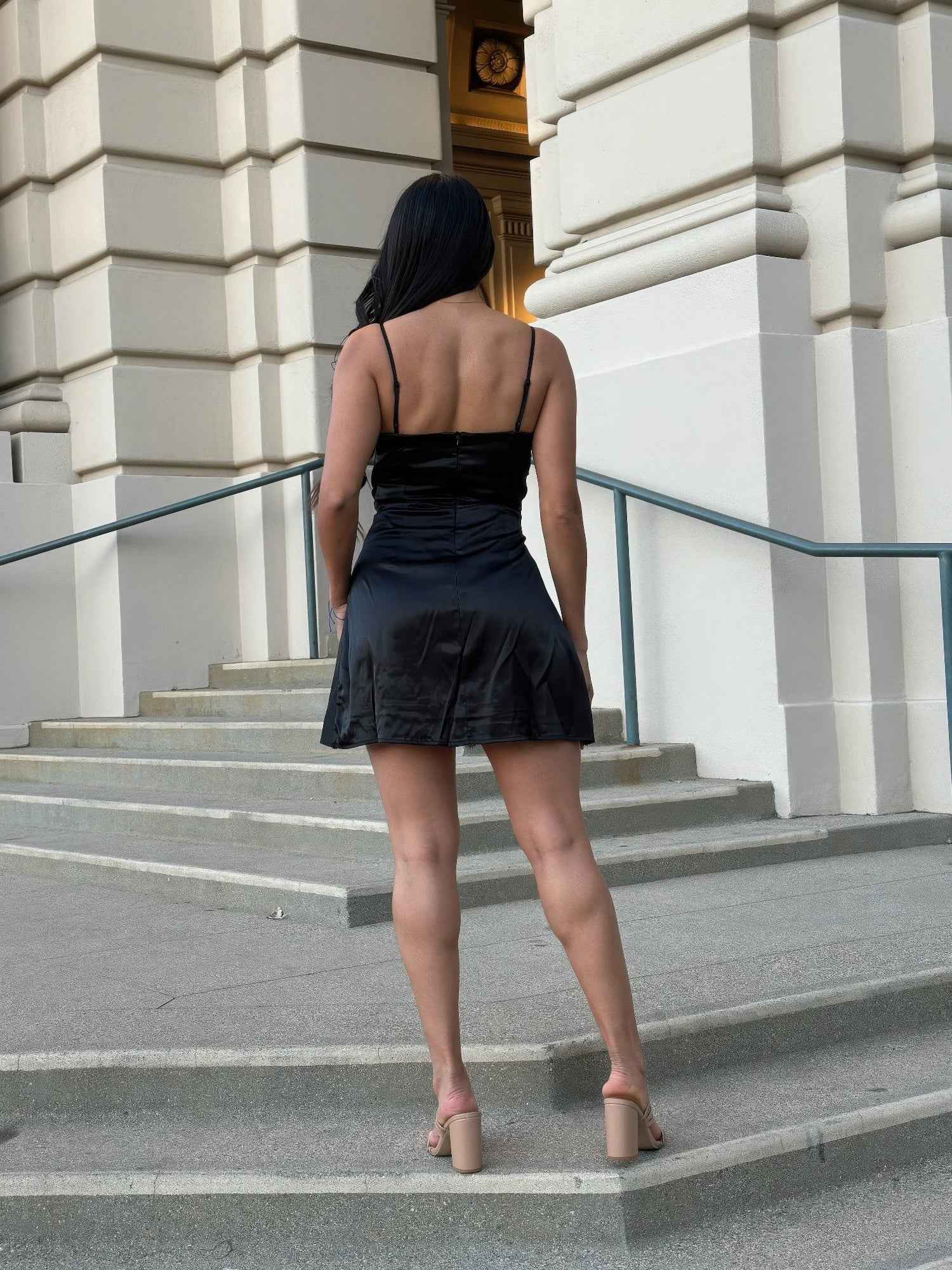 Sexy Party Satin Wrap Like & Lace Nude Mini Dress Sexy Party Satin Wrap Like & Lace Nude Mini Dress