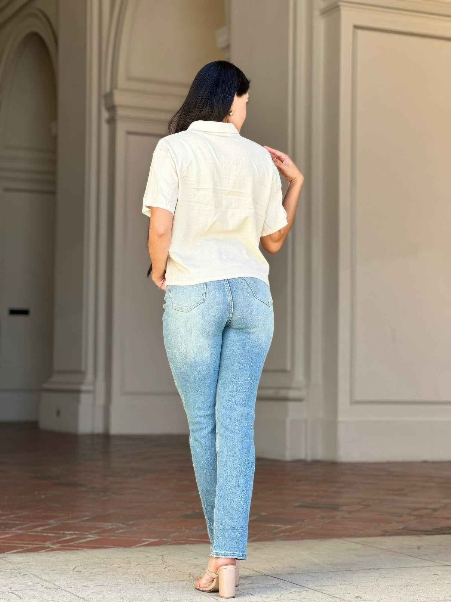 High Rise Cigarette Button Fly Straight Denim Jean High Rise Cigarette Button Fly Straight Denim Jean