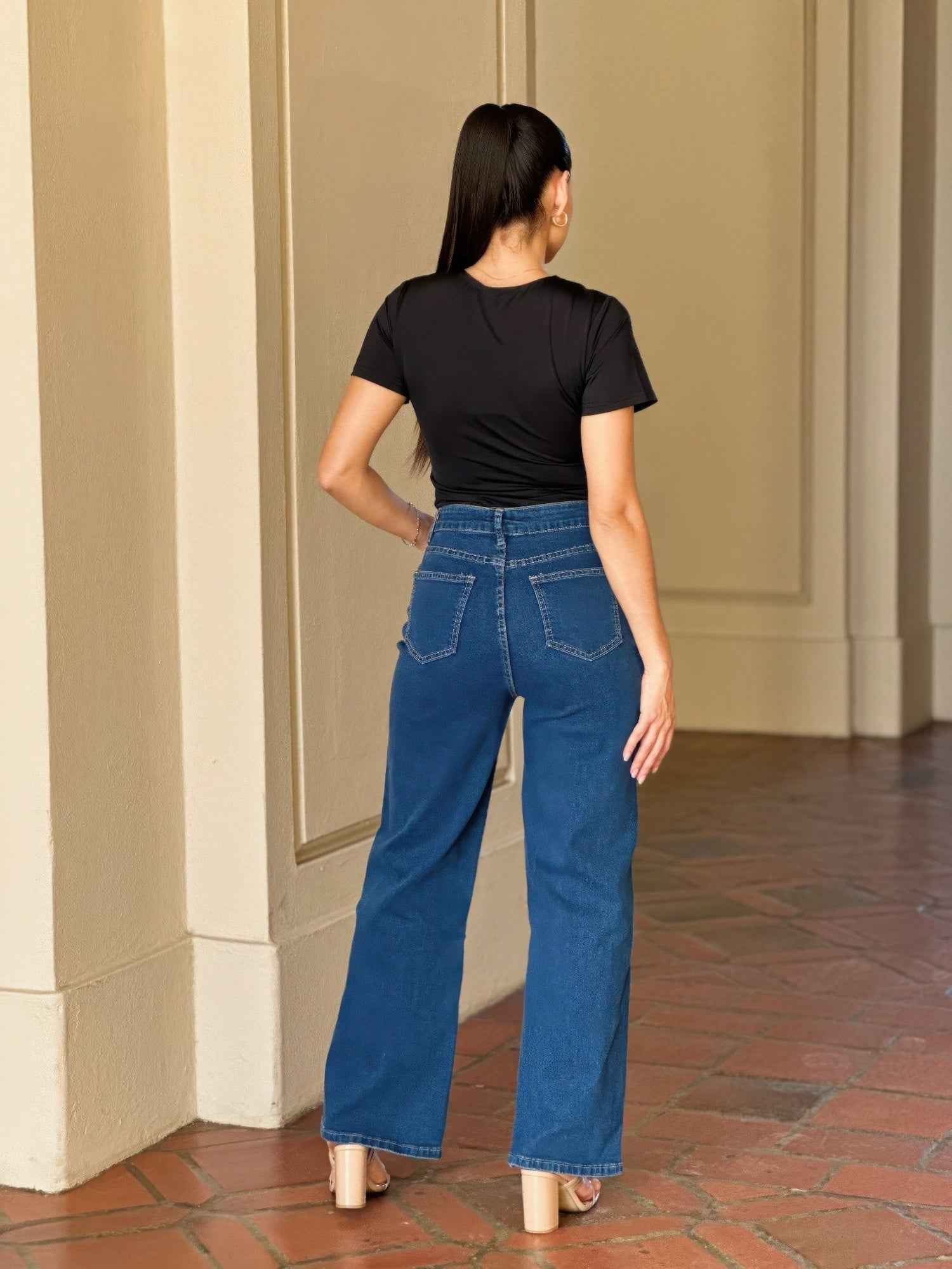 Embroidered Distressed Heart Wide Leg Denim Jean Embroidered Distressed Heart Wide Leg Denim Jean