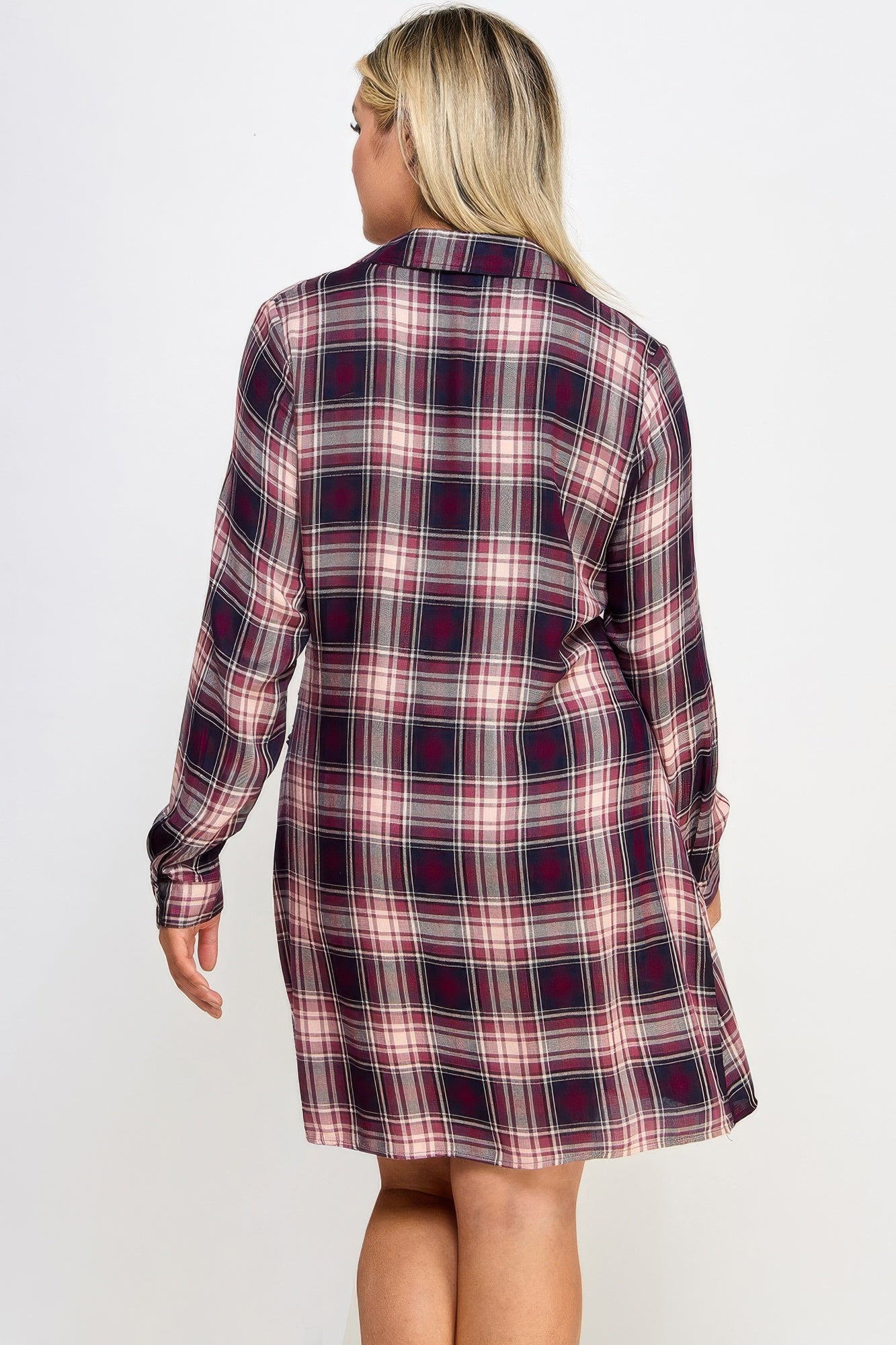 Plus Size Long Sleeve Plaid Side Tie Dress product image