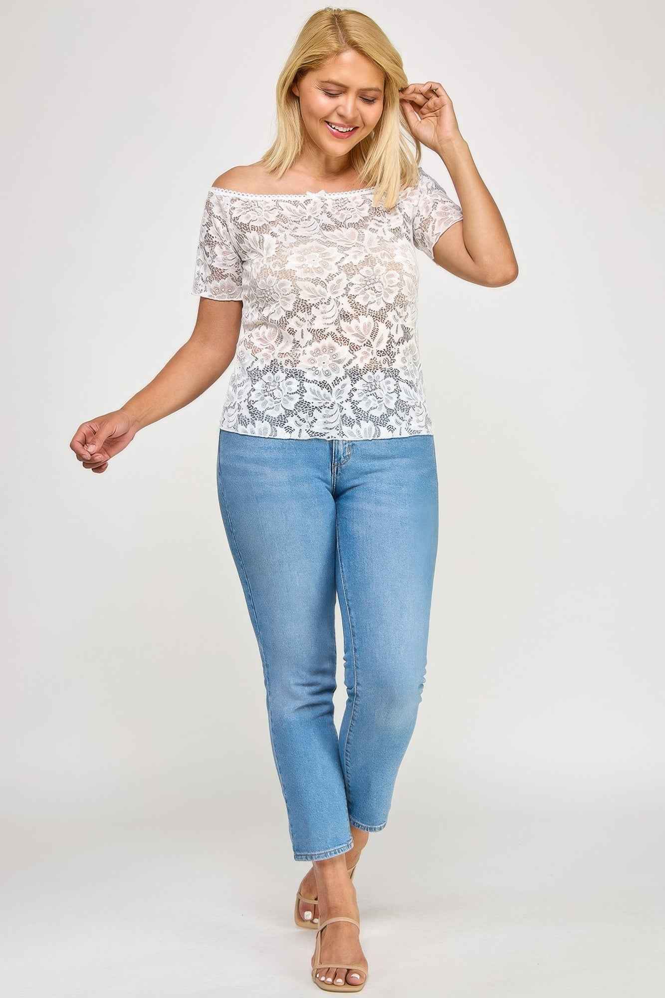 Plus Sized Off The Shoulder Lace Scallop Edge Top Plus Sized Off The Shoulder Lace Scallop Edge Top