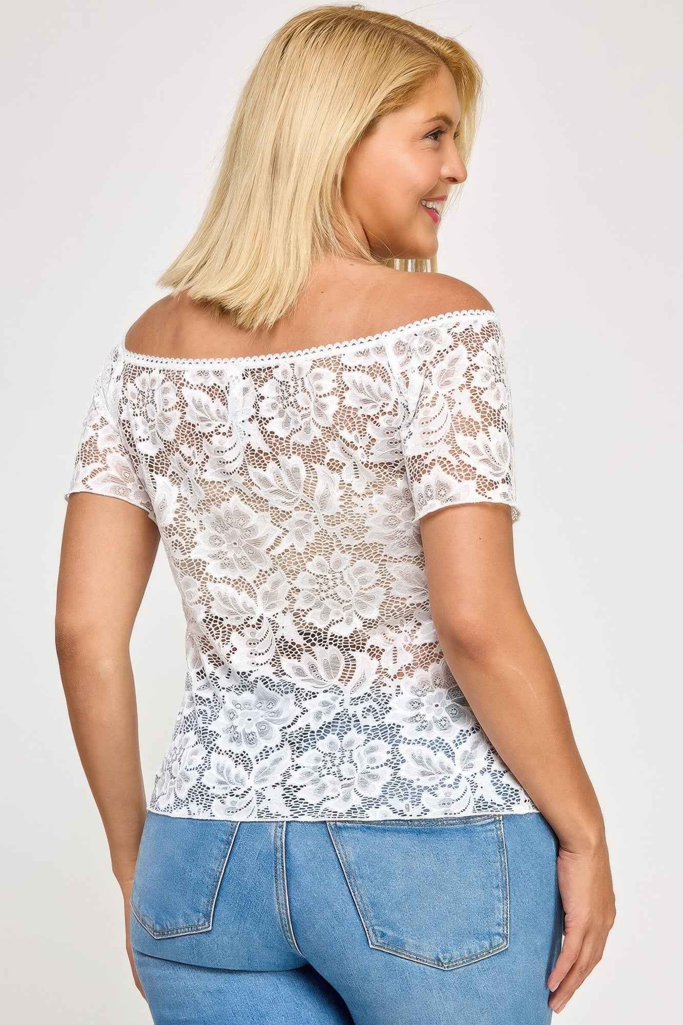 Plus Sized Off The Shoulder Lace Scallop Edge Top Plus Sized Off The Shoulder Lace Scallop Edge Top