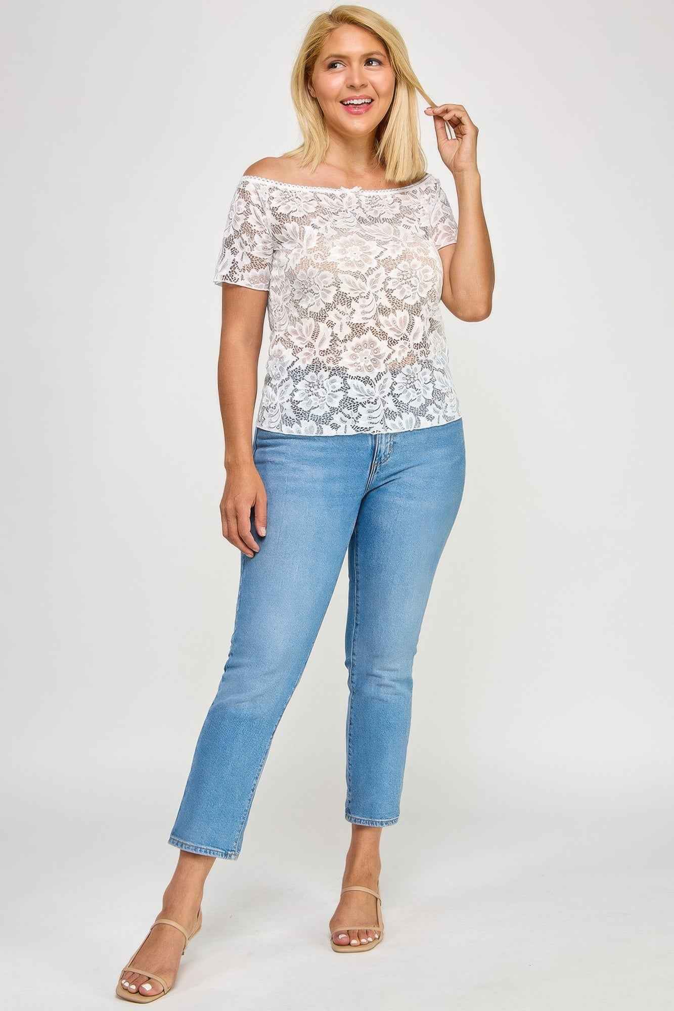 Plus Sized Off The Shoulder Lace Scallop Edge Top Plus Sized Off The Shoulder Lace Scallop Edge Top