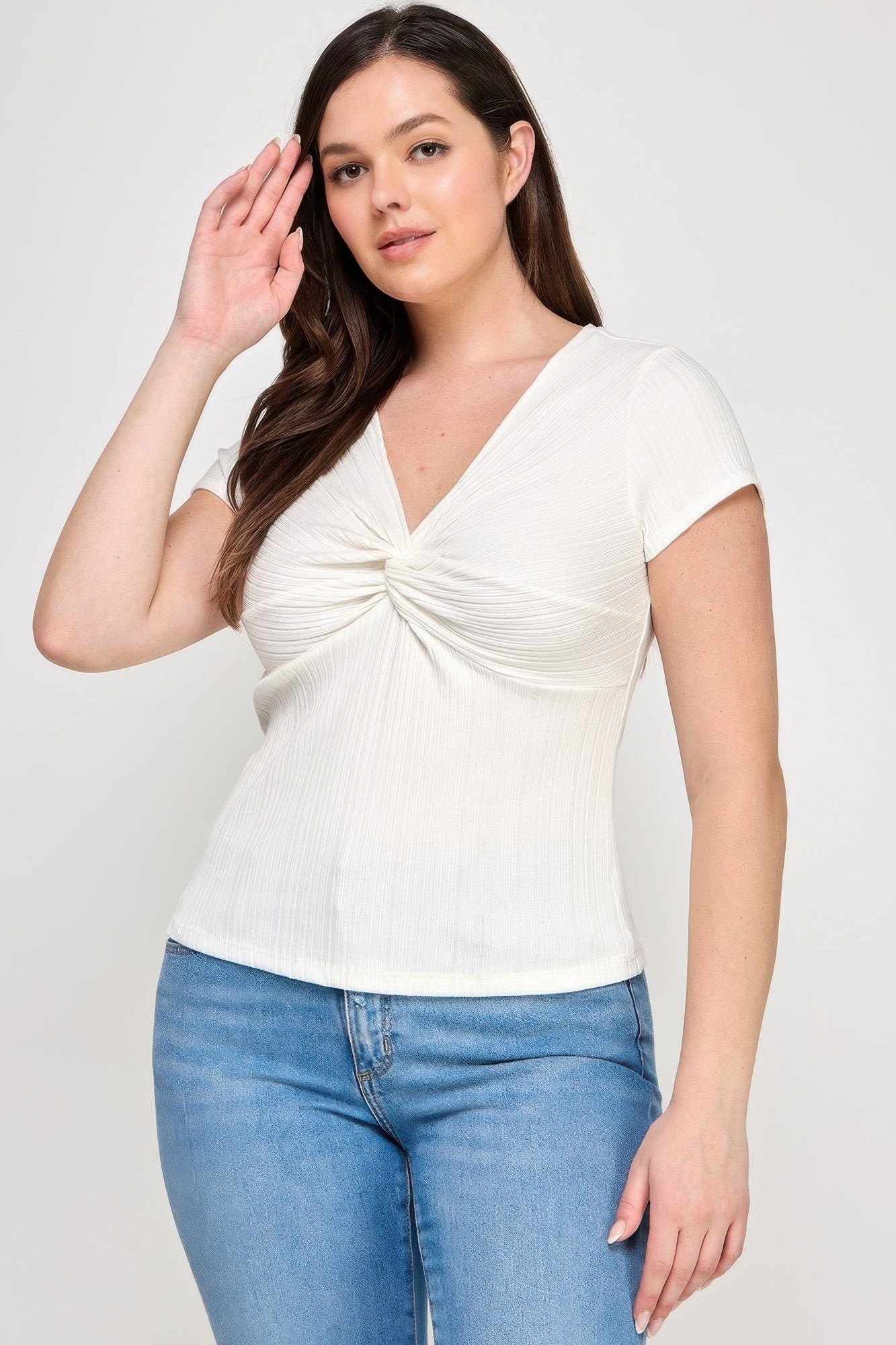 Plus Size Variegated Knit Rib Twist Front Top product image