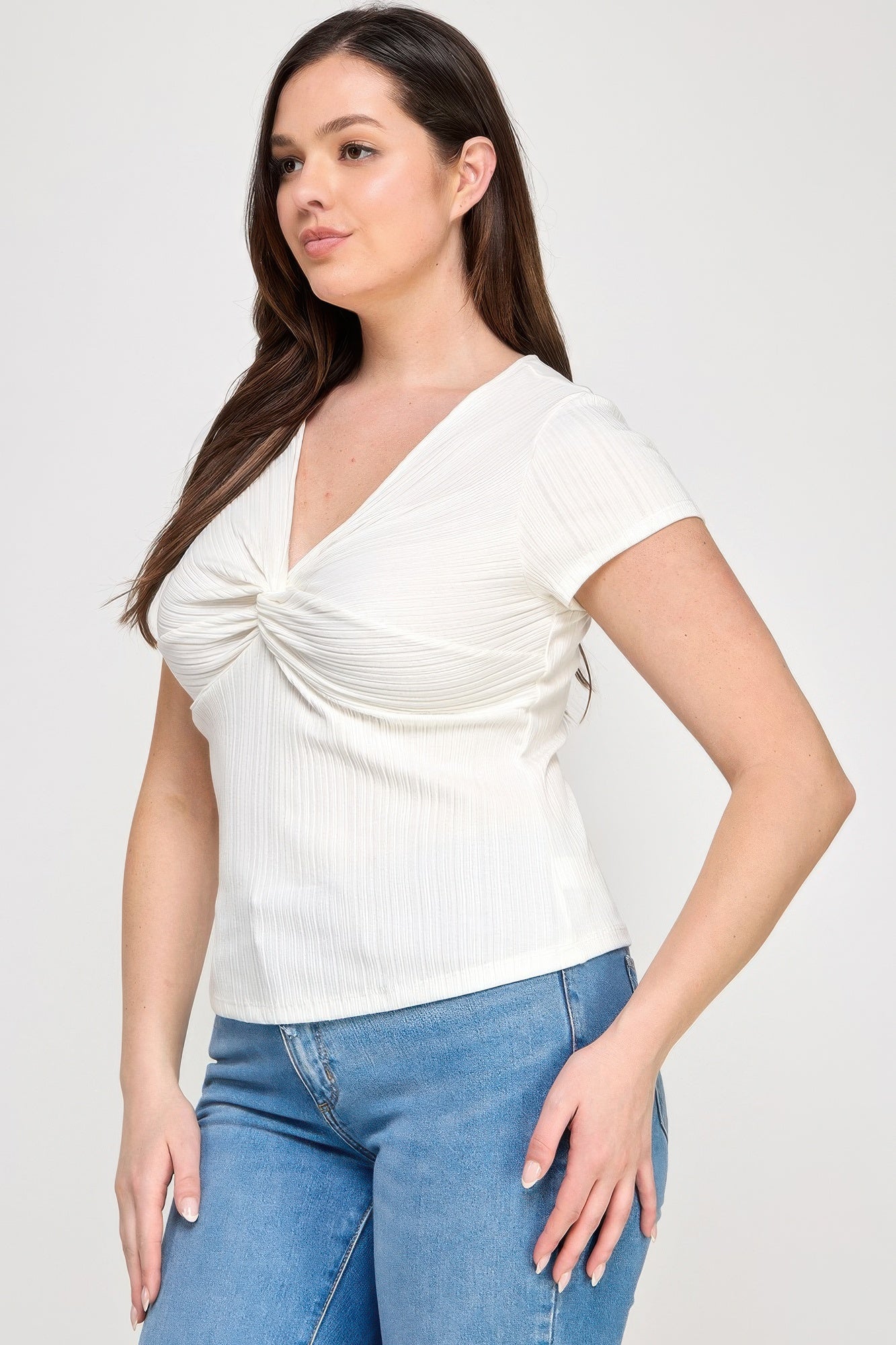 Plus Size Variegated Knit Rib Twist Front Top product image