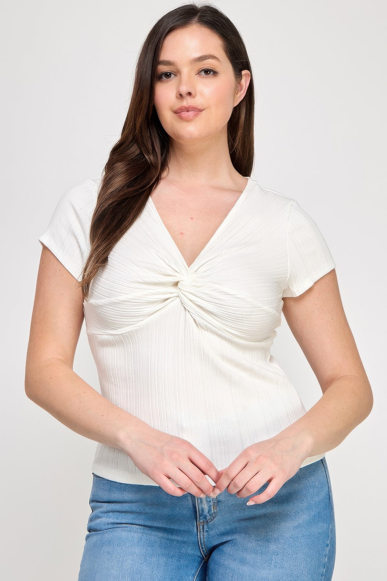 Plus Size Variegated Knit Rib Twist Front Top product image