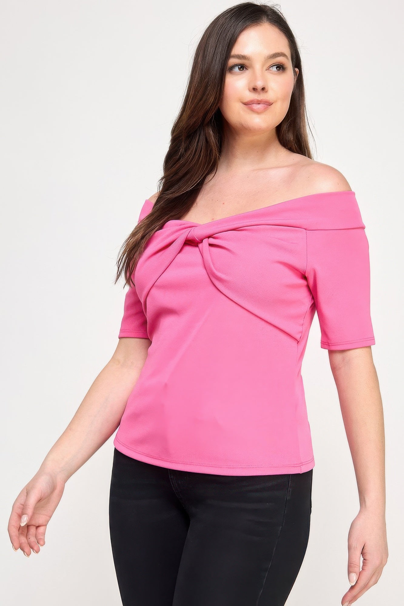 Plus Size Off The Shoulder Knit Rib Twist Knot Top product image