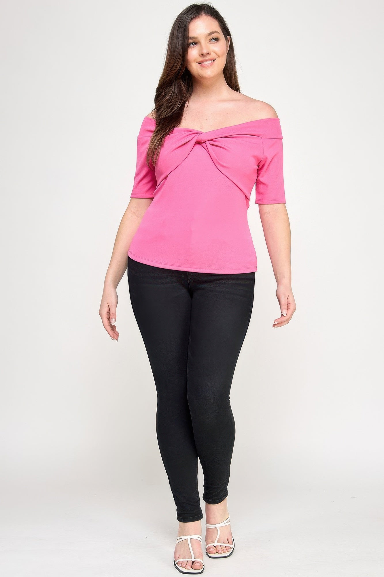 Plus Size Off The Shoulder Knit Rib Twist Knot Top product image