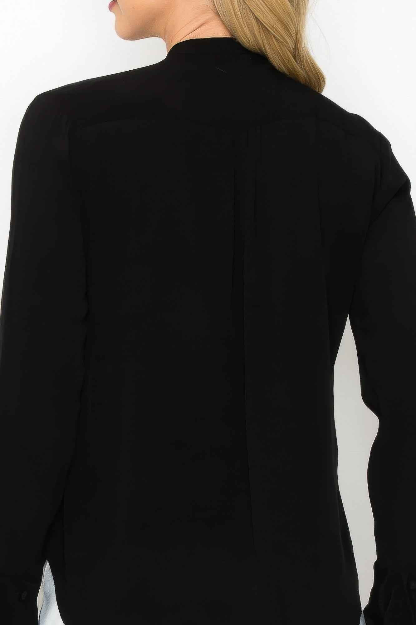 Ruffle Detail Front Tie V-neck Long Sleeve Blouse Ruffle Detail Front Tie V-neck Long Sleeve Blouse