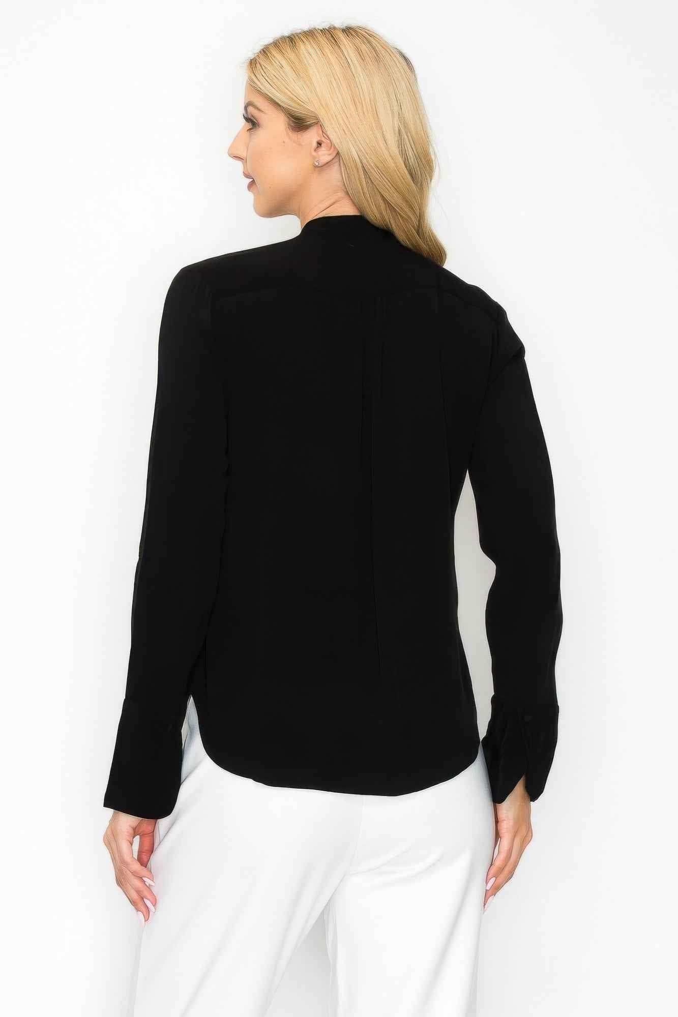 Ruffle Detail Front Tie V-neck Long Sleeve Blouse Ruffle Detail Front Tie V-neck Long Sleeve Blouse