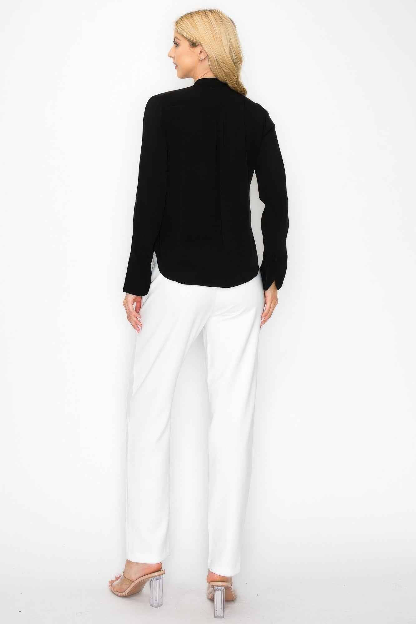 Ruffle Detail Front Tie V-neck Long Sleeve Blouse Ruffle Detail Front Tie V-neck Long Sleeve Blouse