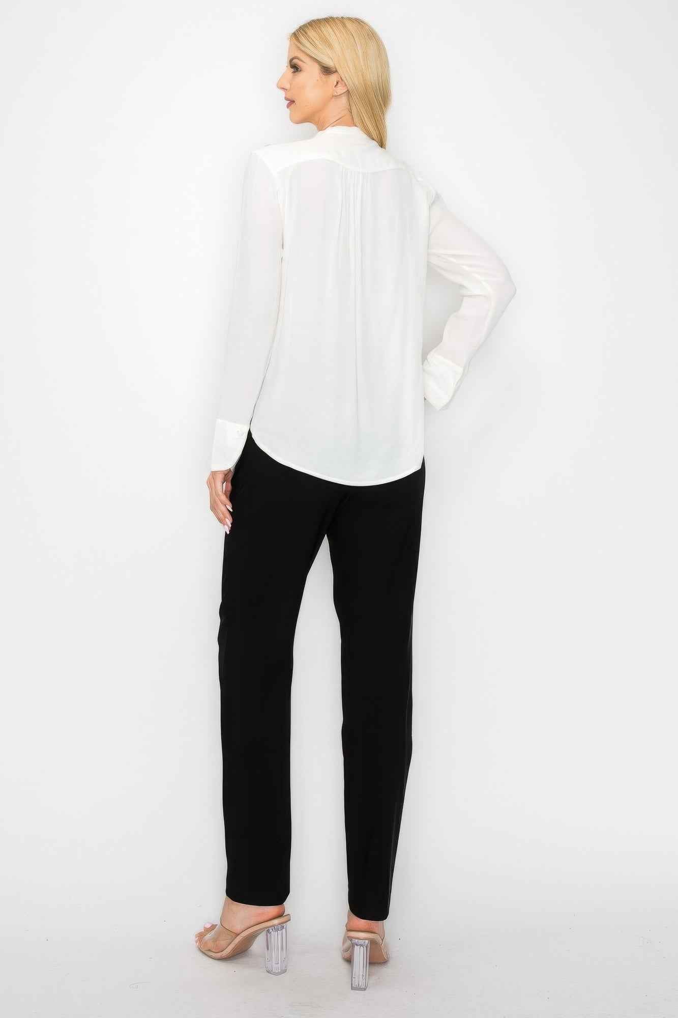 Ruffle Detail Front Tie V-neck Long Sleeve Blouse Ruffle Detail Front Tie V-neck Long Sleeve Blouse