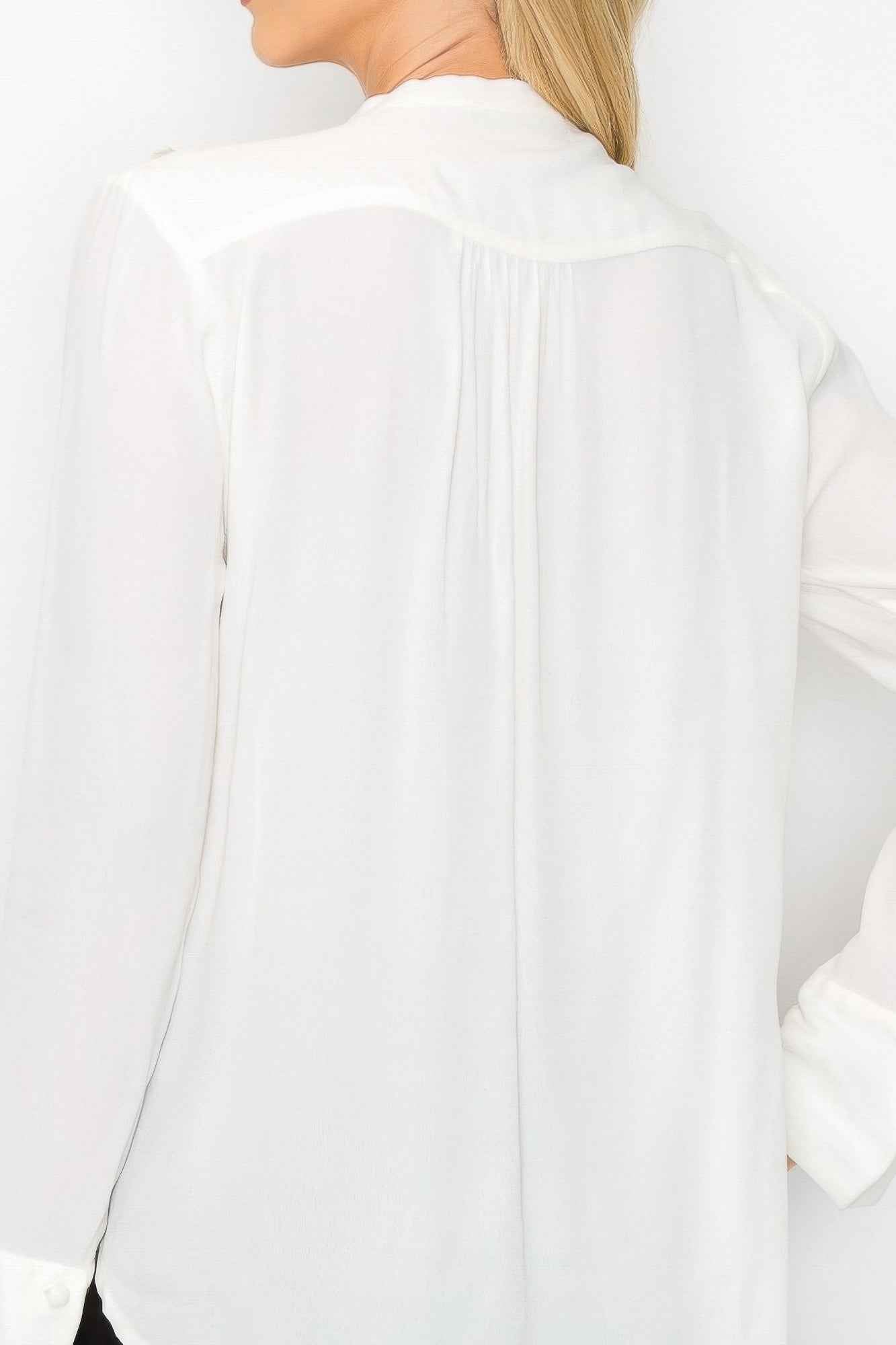 Ruffle Detail Front Tie V-neck Long Sleeve Blouse Ruffle Detail Front Tie V-neck Long Sleeve Blouse