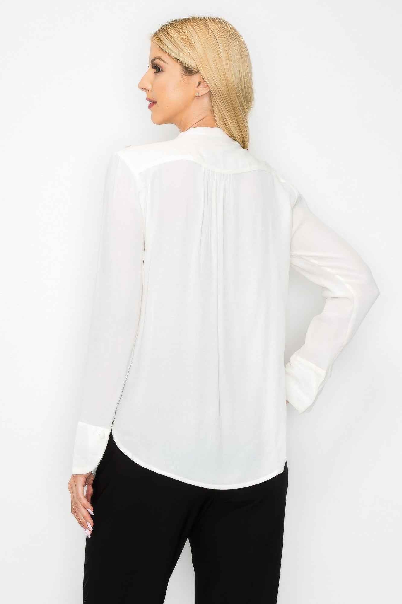Ruffle Detail Front Tie V-neck Long Sleeve Blouse Ruffle Detail Front Tie V-neck Long Sleeve Blouse