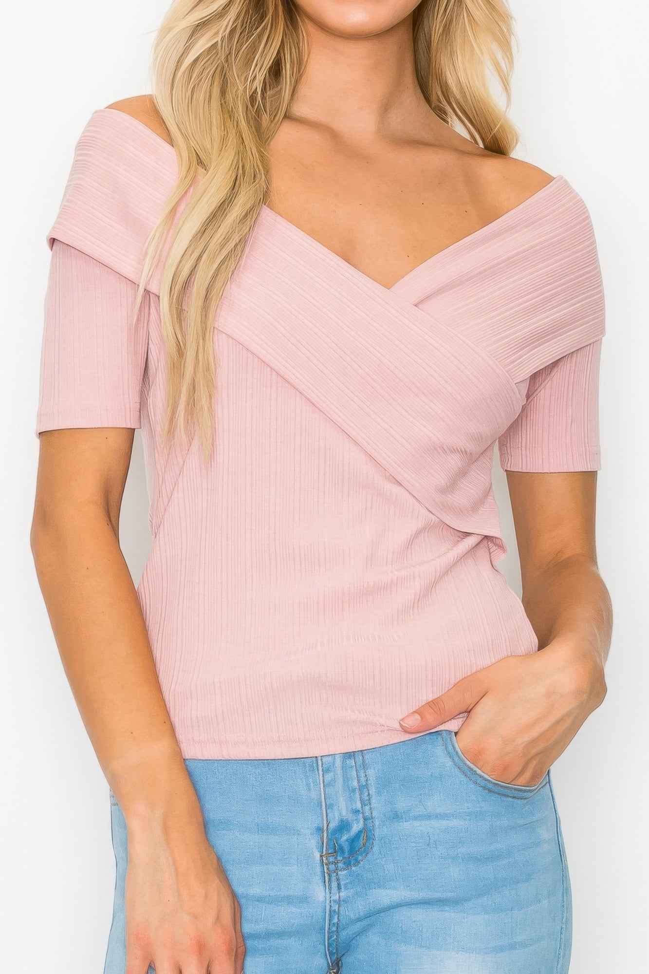 Off The Shoulder Crisscross Ribbed Top Off The Shoulder Crisscross Ribbed Top