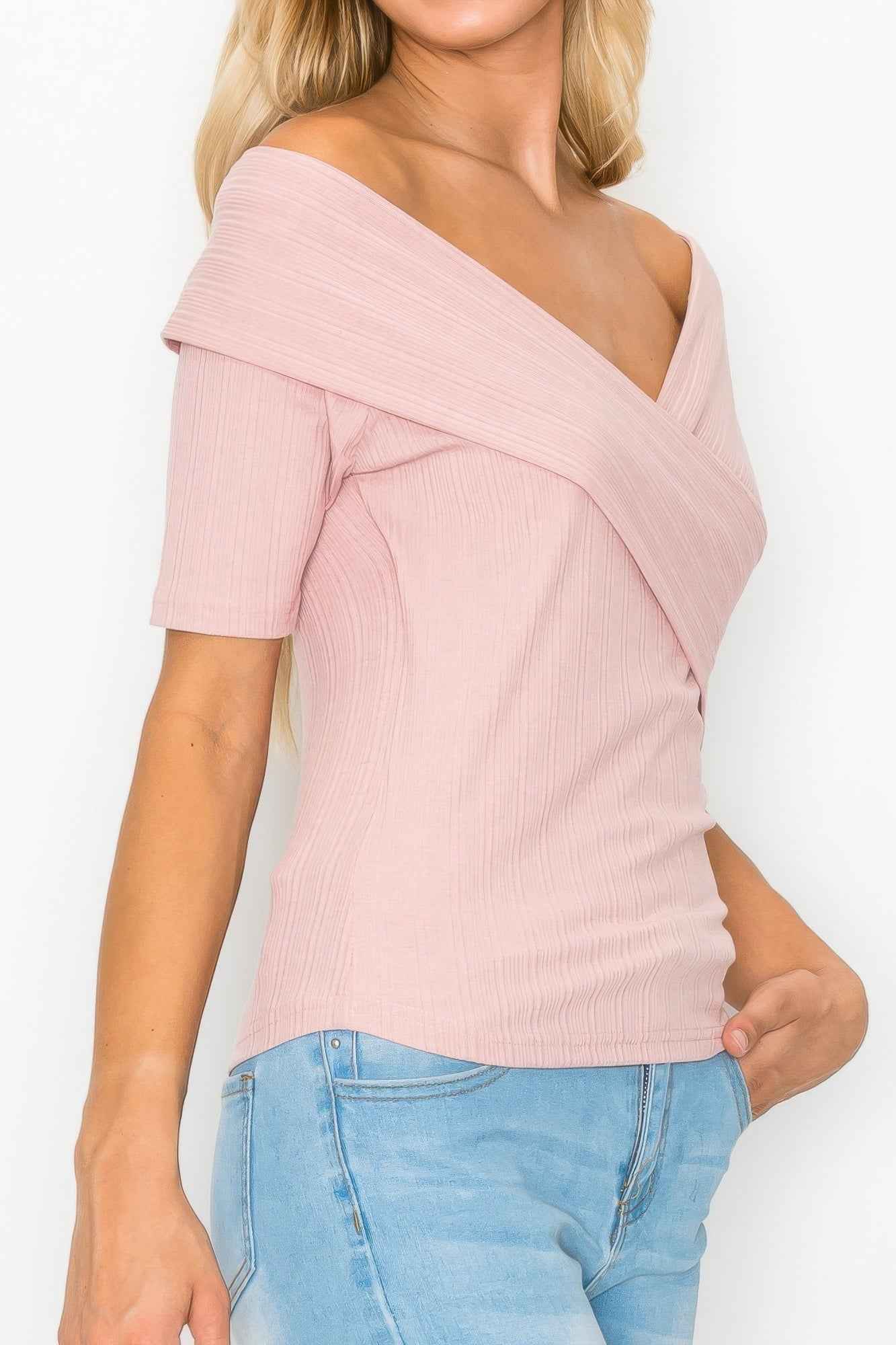 Off The Shoulder Crisscross Ribbed Top Off The Shoulder Crisscross Ribbed Top