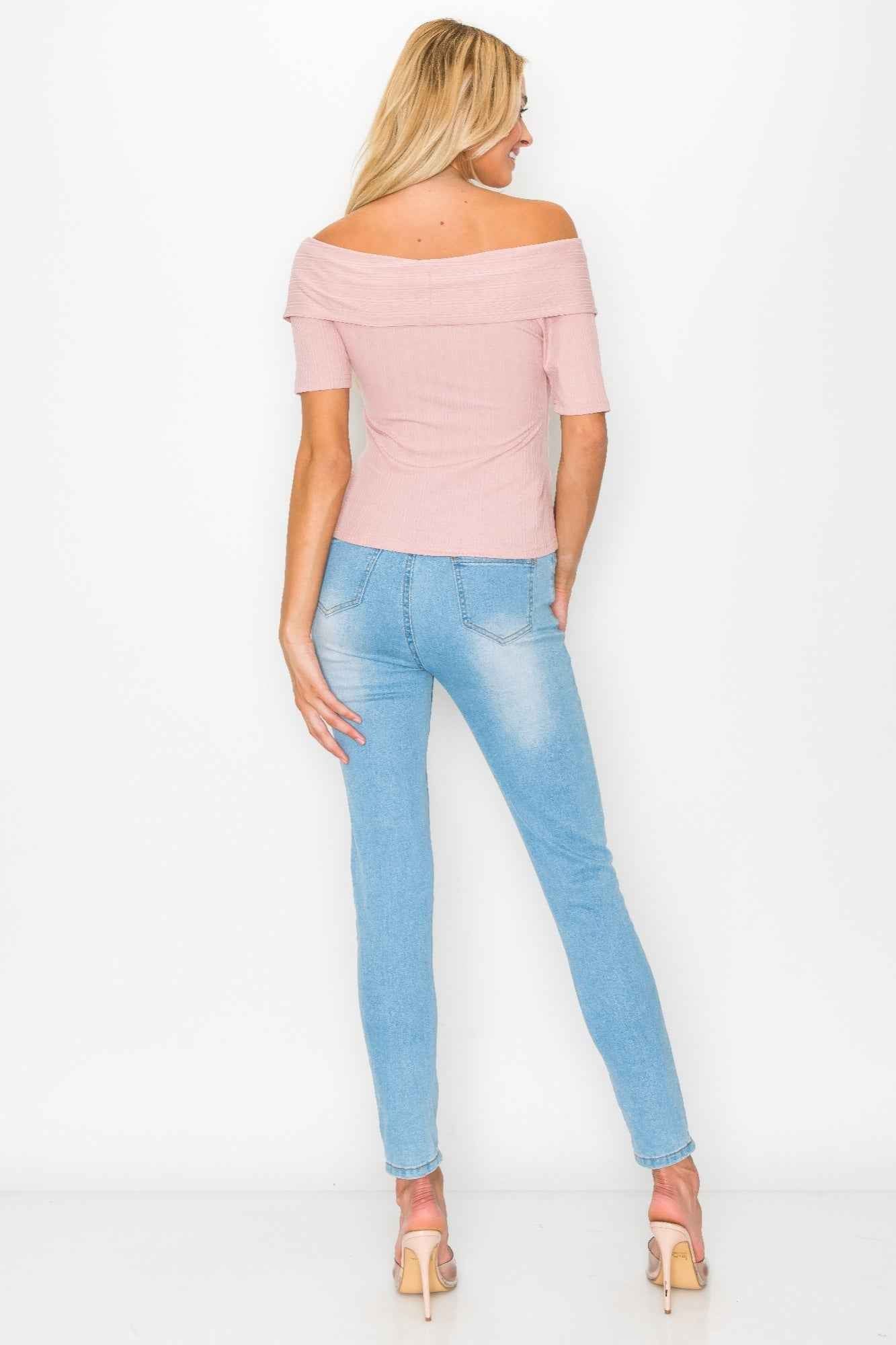 Off The Shoulder Crisscross Ribbed Top Off The Shoulder Crisscross Ribbed Top