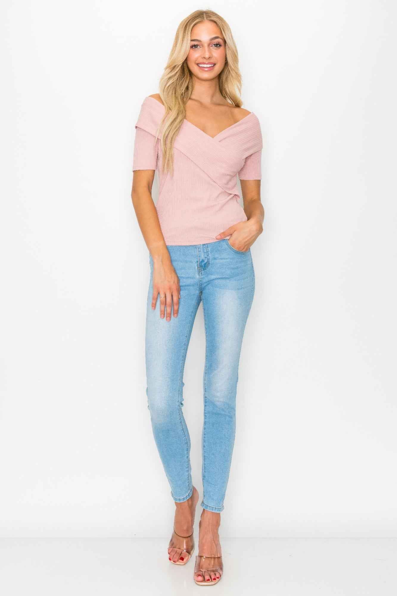Off The Shoulder Crisscross Ribbed Top Off The Shoulder Crisscross Ribbed Top